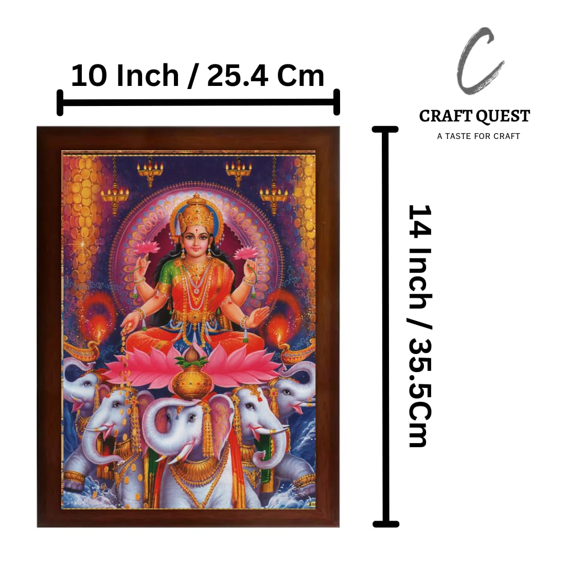 Craft Quest Goddess Lakshmi Devi Dhana Vaibhav Laxmi Maa Wall Painting Framed Home Decor (Synthetic, Matte, Brown, Medium Size, 14 X 10 Inch)