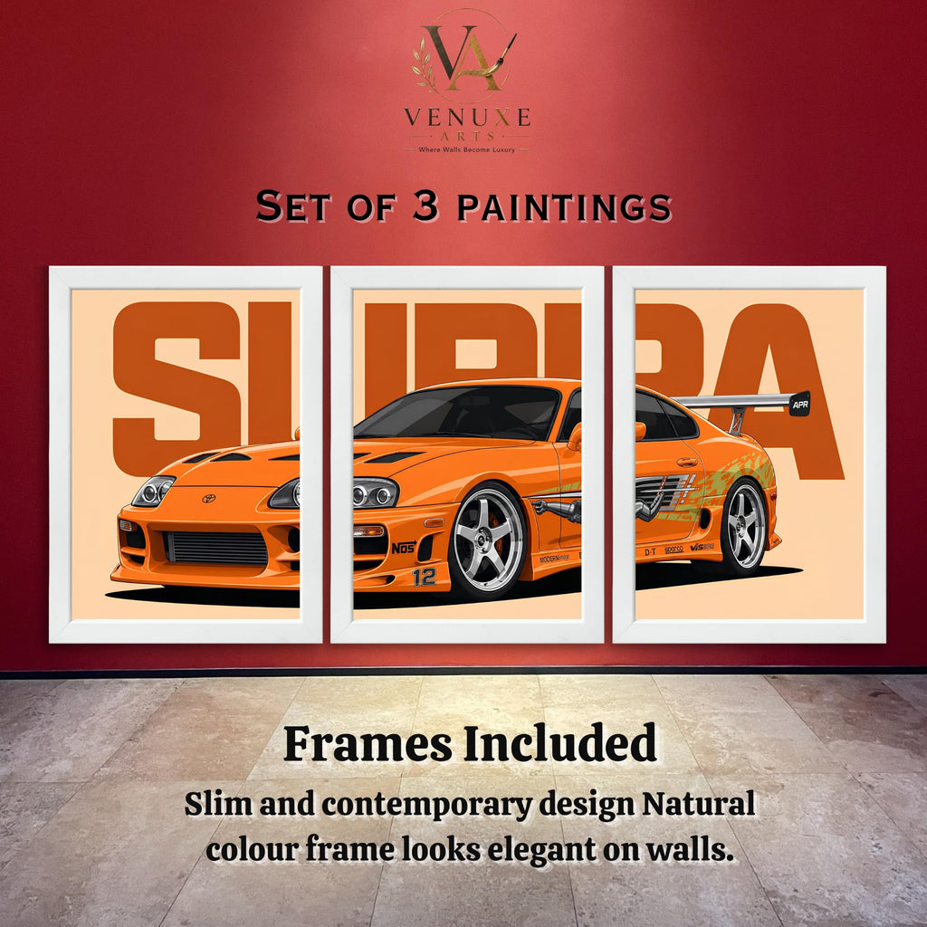 VENUXE ARTS Set Of 3 Big Sports Cars Framed Posters Gift Items for Boys Room Wall Decoration Bedroom Living Room Office Studio Décor | Car Poster Frame for Wall Décor