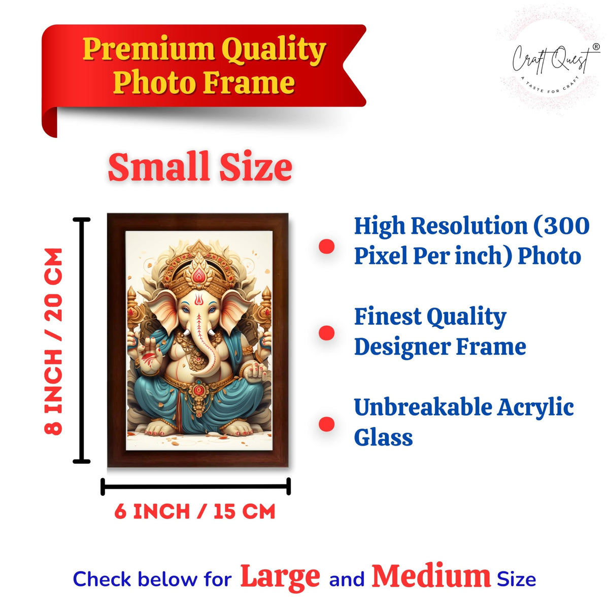 CRAFT QUEST Lord Ganesha Ganesh ji Art Framed Wall Painting With Frame For Home and,Office Décor Items