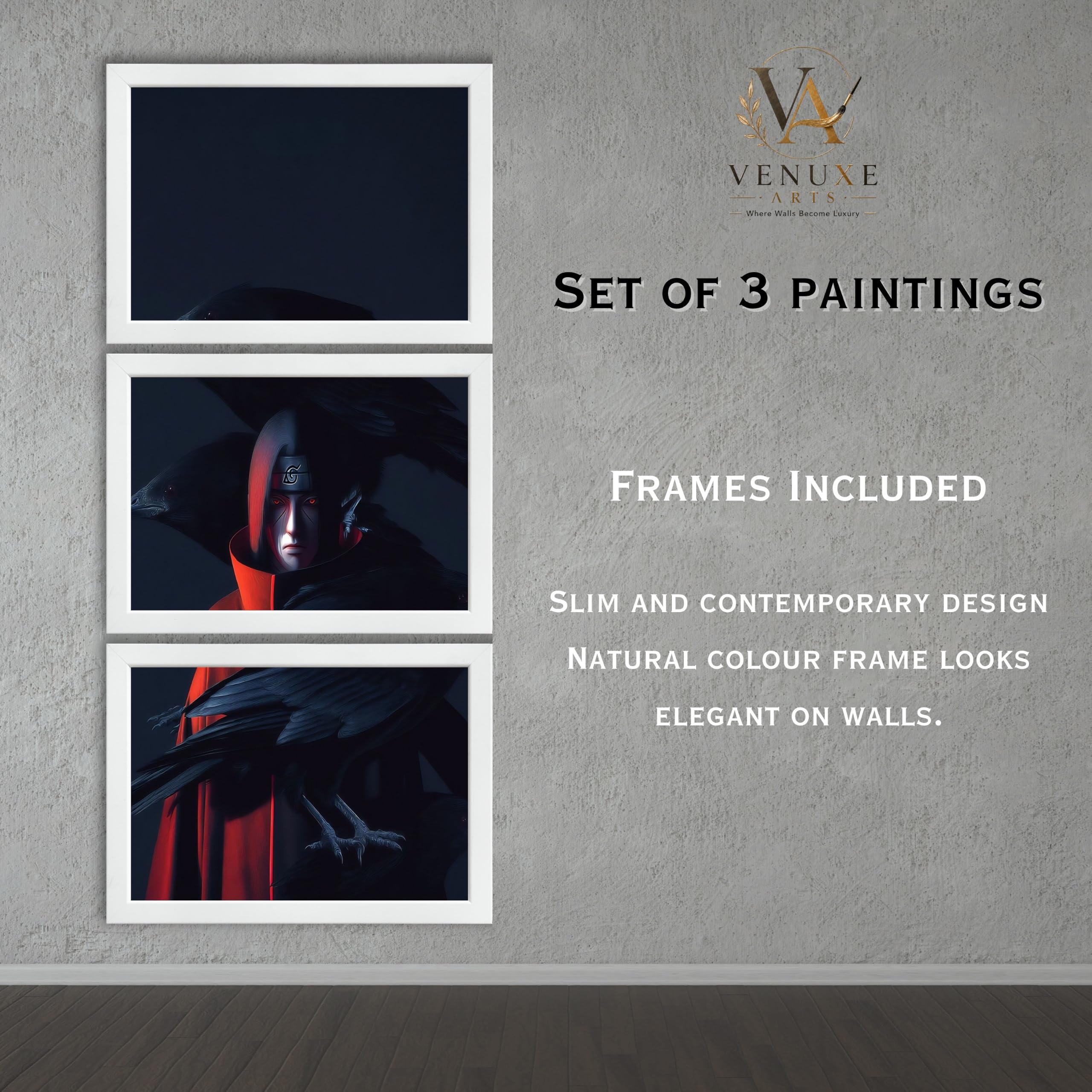 VENUXE ARTS Set Of 3 Anime Characters Wall Framed |Anime Characters Framed Poster for Living Room Bedroom Gaming Room Studio Wall Decor