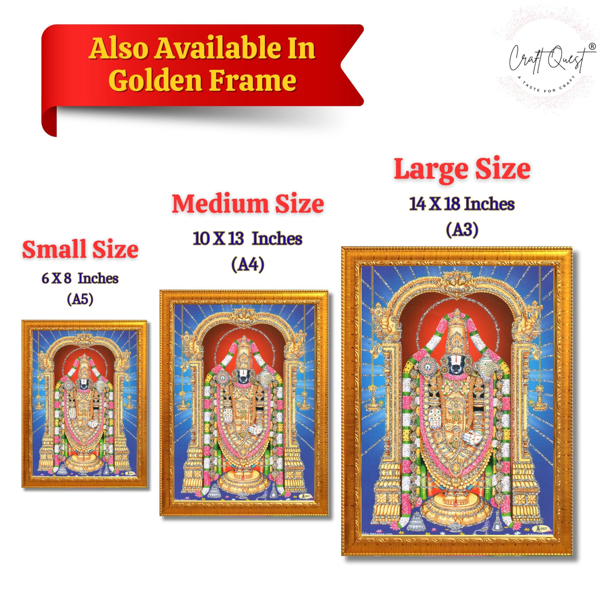 CRAFT QUEST Tirupati Balaji Lakshmi Venkateshwara venkateshwer Swamy Wall Painting Framed, Home, Temple, Pooja, Wall Décor Item