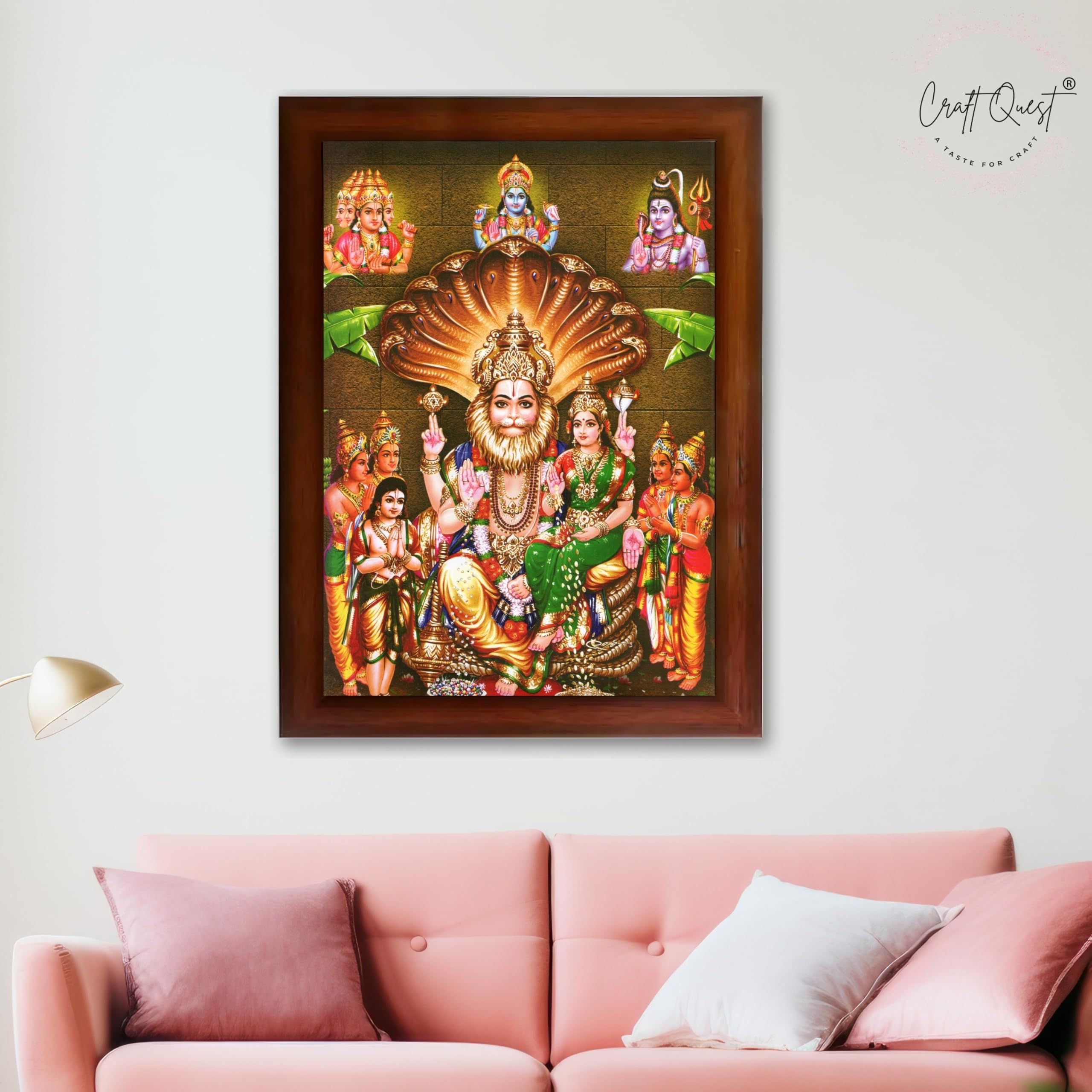 CRAFT QUEST Lakshmi Narasimha Swamy Lord Narsingh Bhagwan Photo Framed | Religious Photo Frame | Ideal for Home, Office, Temple & Puja Room, Wall Decor