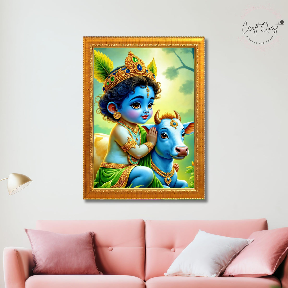 CRAFT QUEST Baby Krishna Photo Frame | Shri Bal Gopal Painting for Pregnant Women | Kanha Ji Poster | Laddu Lord Makhan Chor | Walls Home Bedroom Living Room Decoration Gift.