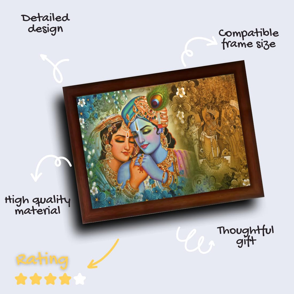 Craft Quest Radha Krishna Sparkle Coated Home Decorative Gift Item Framed Painting (10 X 14 Inches, Brown) RK1013-109