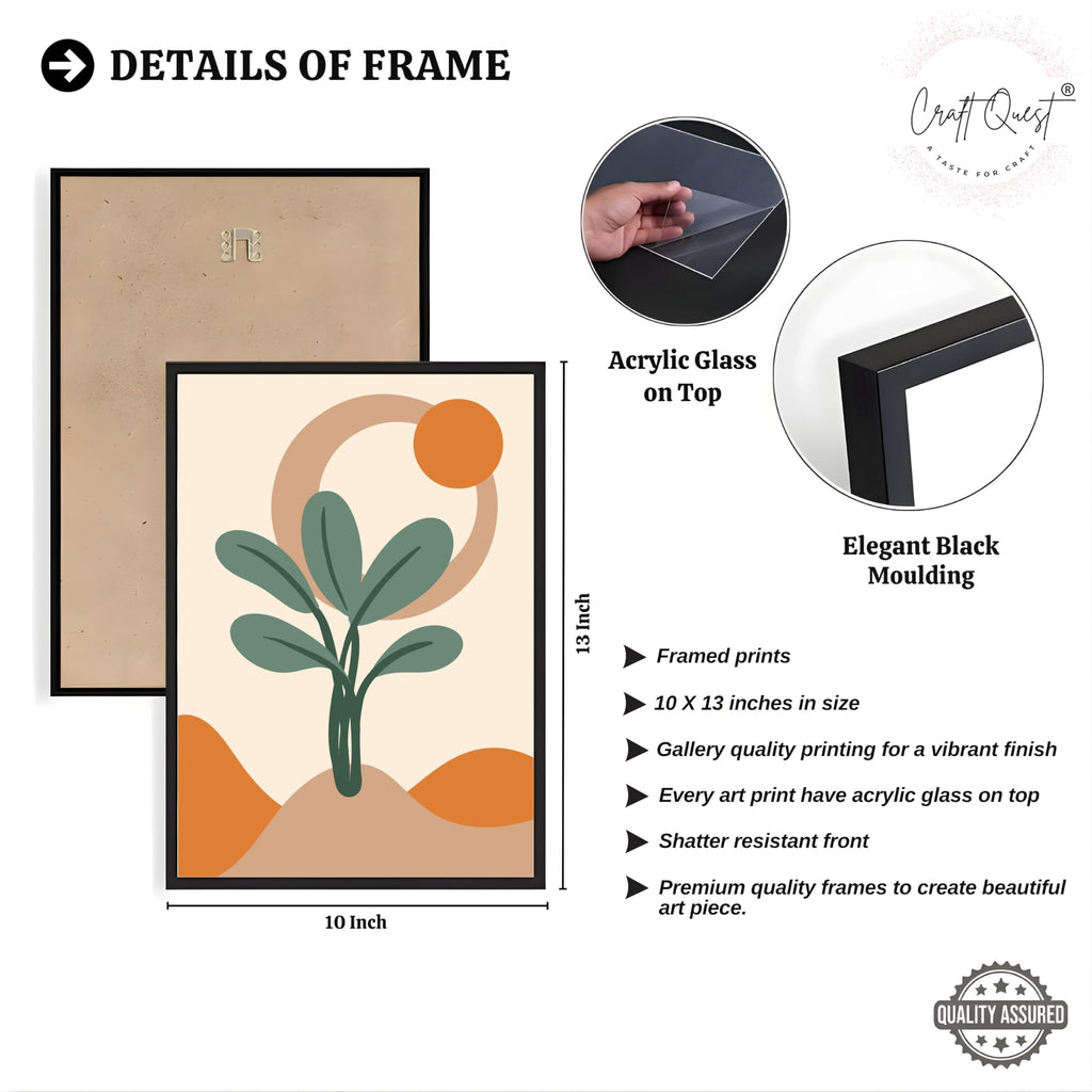CRAFT QUEST Wall Art Decor Paintings | Set of 3 BOHO Wall Art Frames for Home Decoratio | Ideal for Living Room, Offices & Bedrooms
