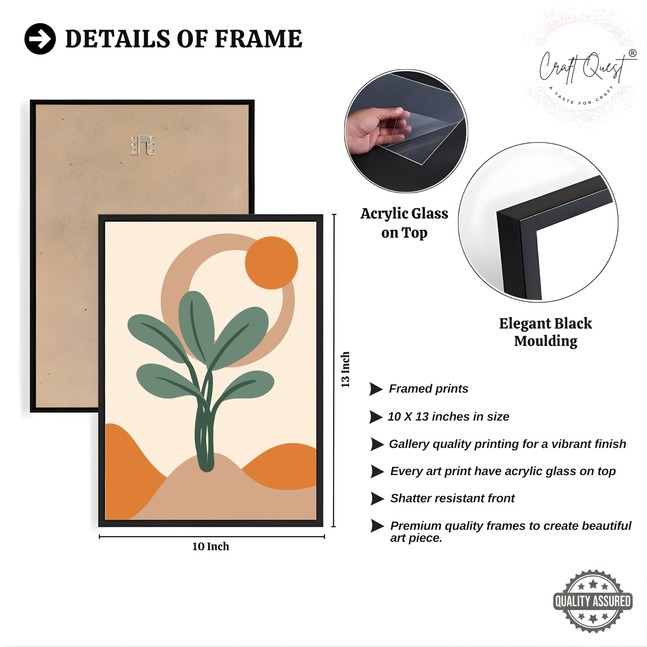 CRAFT QUEST Wall Art Decor Paintings | Set of 3 BOHO Wall Art Frames for Home Decoratio | Ideal for Living Room, Offices & Bedrooms