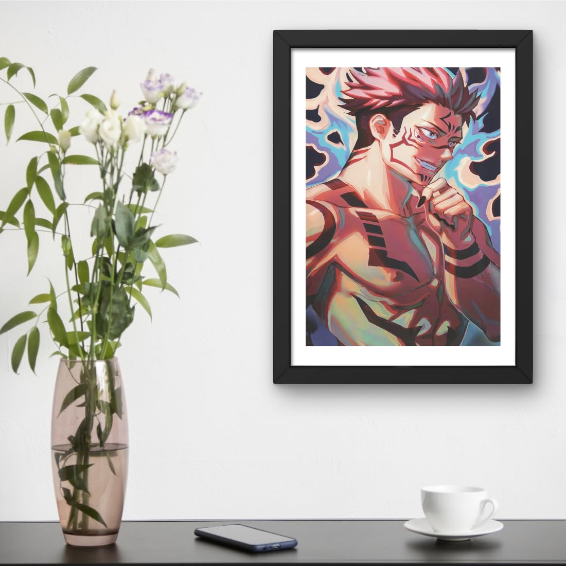 CRAFT QUEST Sukuna ryomen Poster Anime Laminated Posters Framed Painting with Matt Black Frame (14 Inches x 10 Inches)
