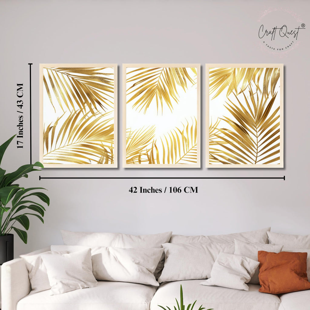 CRAFT QUEST Nature Inspired Abstract Plants Geometry Wall Art | Set of 3 Frames for Home Decoration | Ideal for Living Room, Bedroom & Offices
