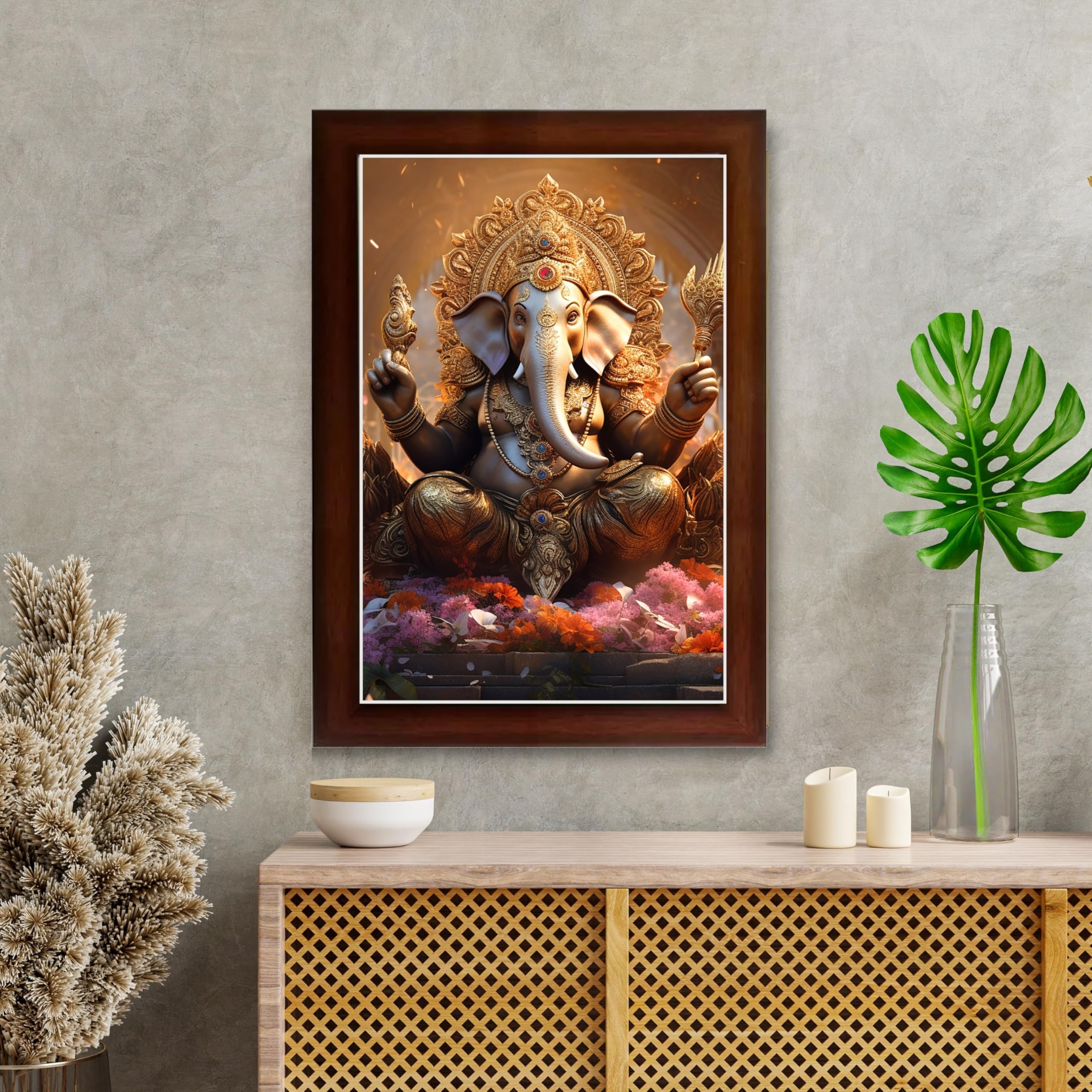 CRAFT QUEST Lord Ganesha Art Framed Wall Painting With Frame For Home and Pooja,Office Décor Items