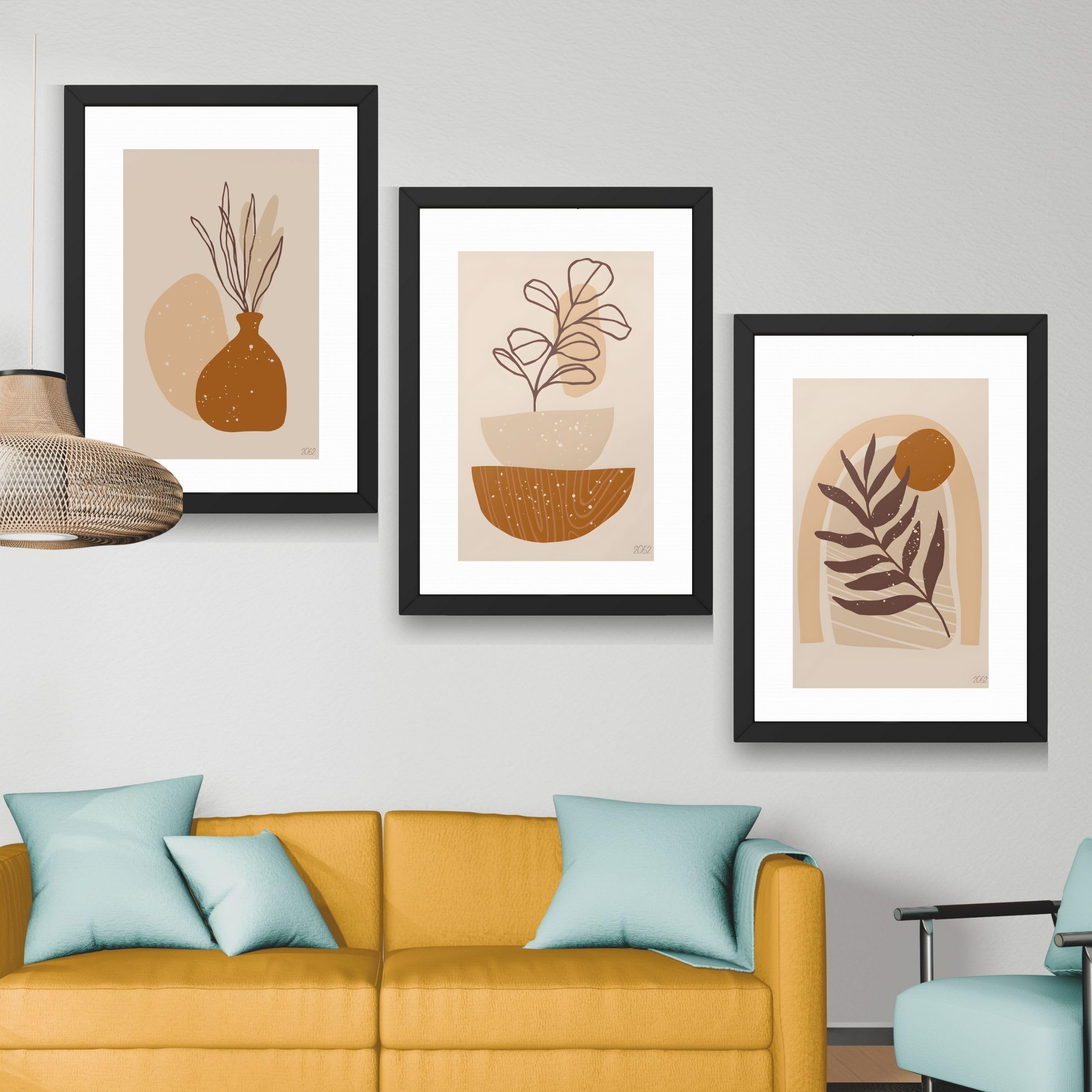 CRAFT QUEST Wall Art Decor Paintings | Set of 3 FLORAL Wall Art Frames for Home Decoration | Ideal for Living Room, Bedroom & Offices