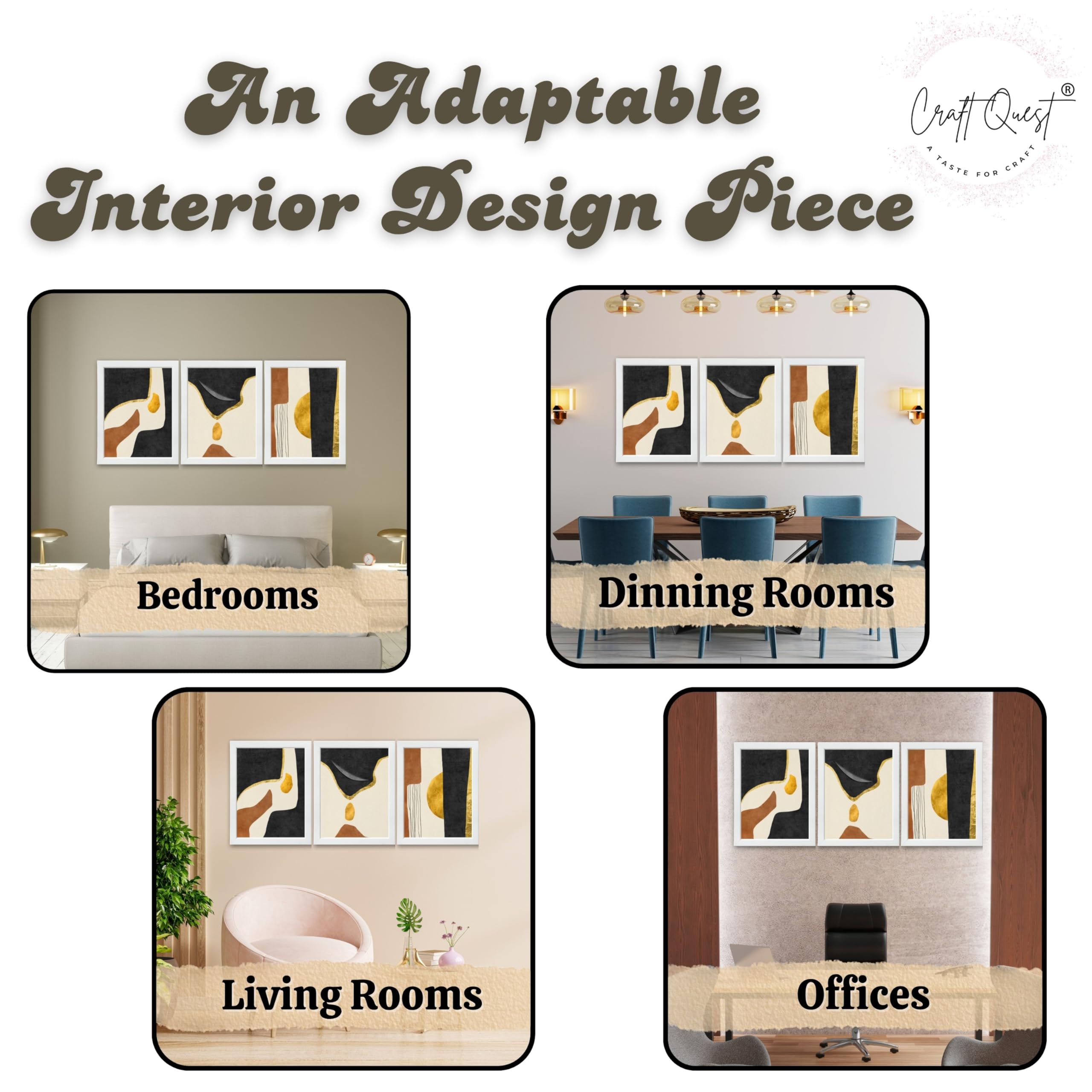 CRAFT QUEST Wall Art Decor Paintings | Set of 3 Abstract Wall Art Frames for Home Decoration | Ideal for Living Room, Bedroom & Office