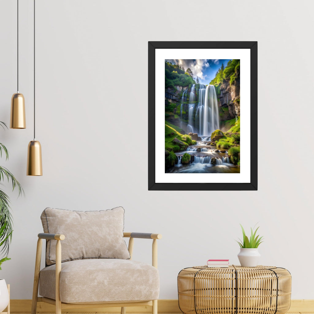 CRAFT QUEST Vastu Waterfall Landscape Scenery Photo Frame With Acrylic Sheet | Living Room, Bedroom | Home Decoration | Best Gifting Option