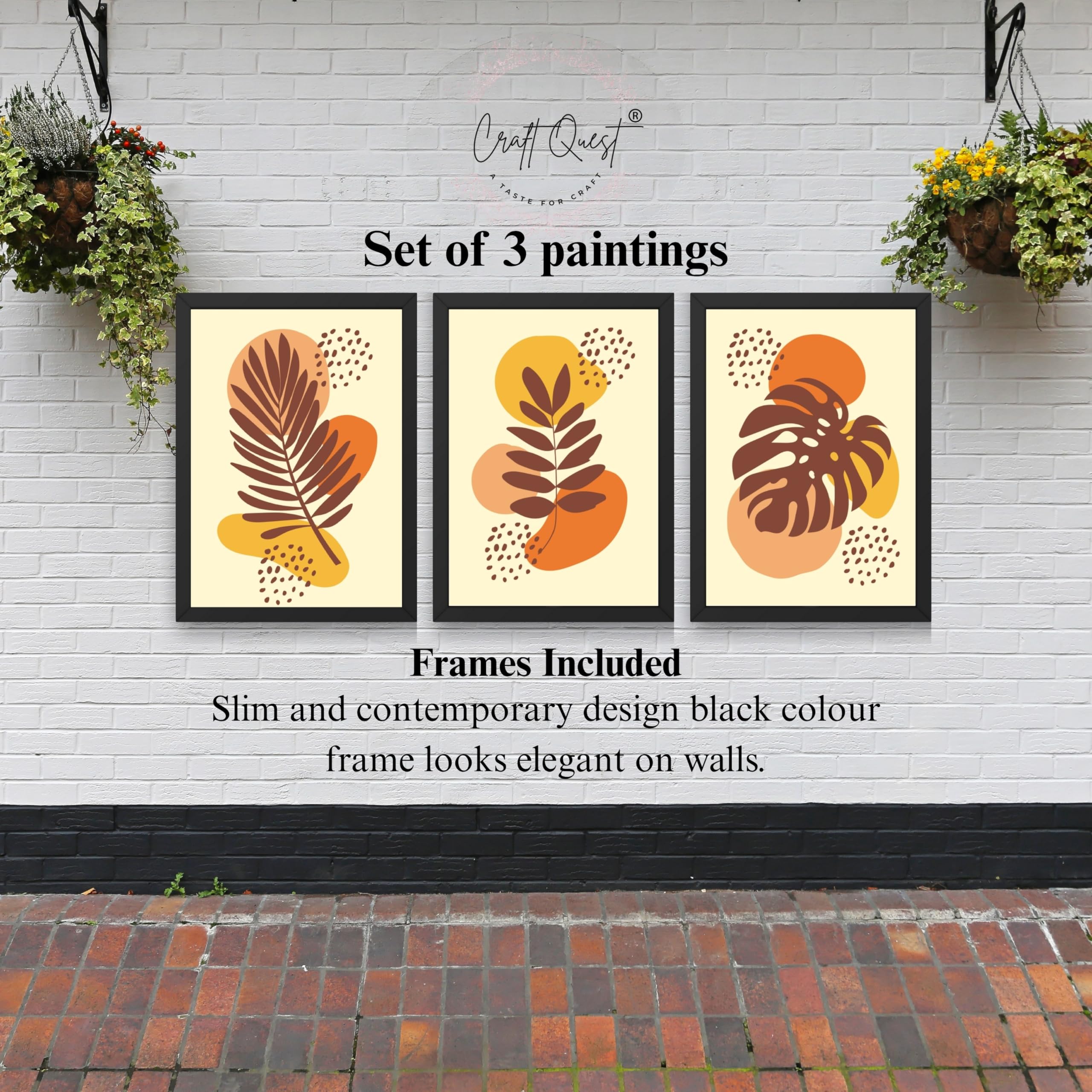 CRAFT QUEST Wall Art Decor Paintings | Set of 3 BOHO Wall Art Frames for Home Decoration | Ideal for Living Room, Offices & Bedrooms