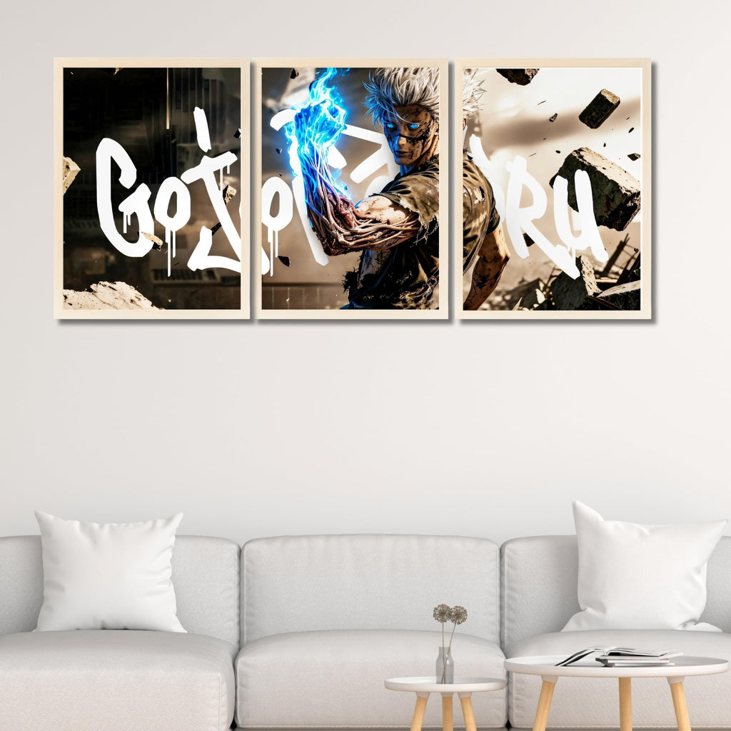 VENUXE ARTS Set Of 3 Anime Characters Wall Framed |Anime Characters Framed Poster for Living Room Bedroom Gaming Room Studio Wall Decor