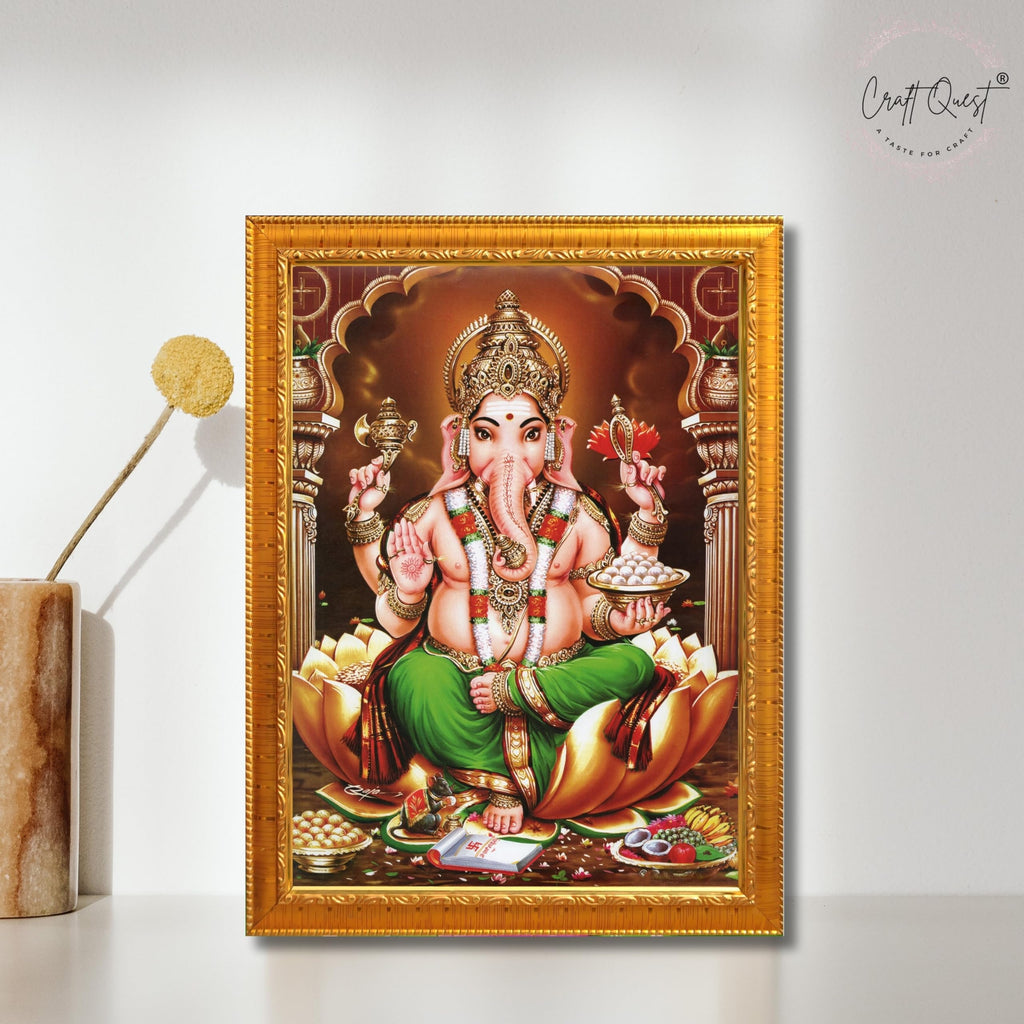 CRAFT QUEST Lord Ganesh Ganpati Photo Frame, Painting For Every House, Office, Temple, Blessing Hindu,Gift Item, Wall Decor