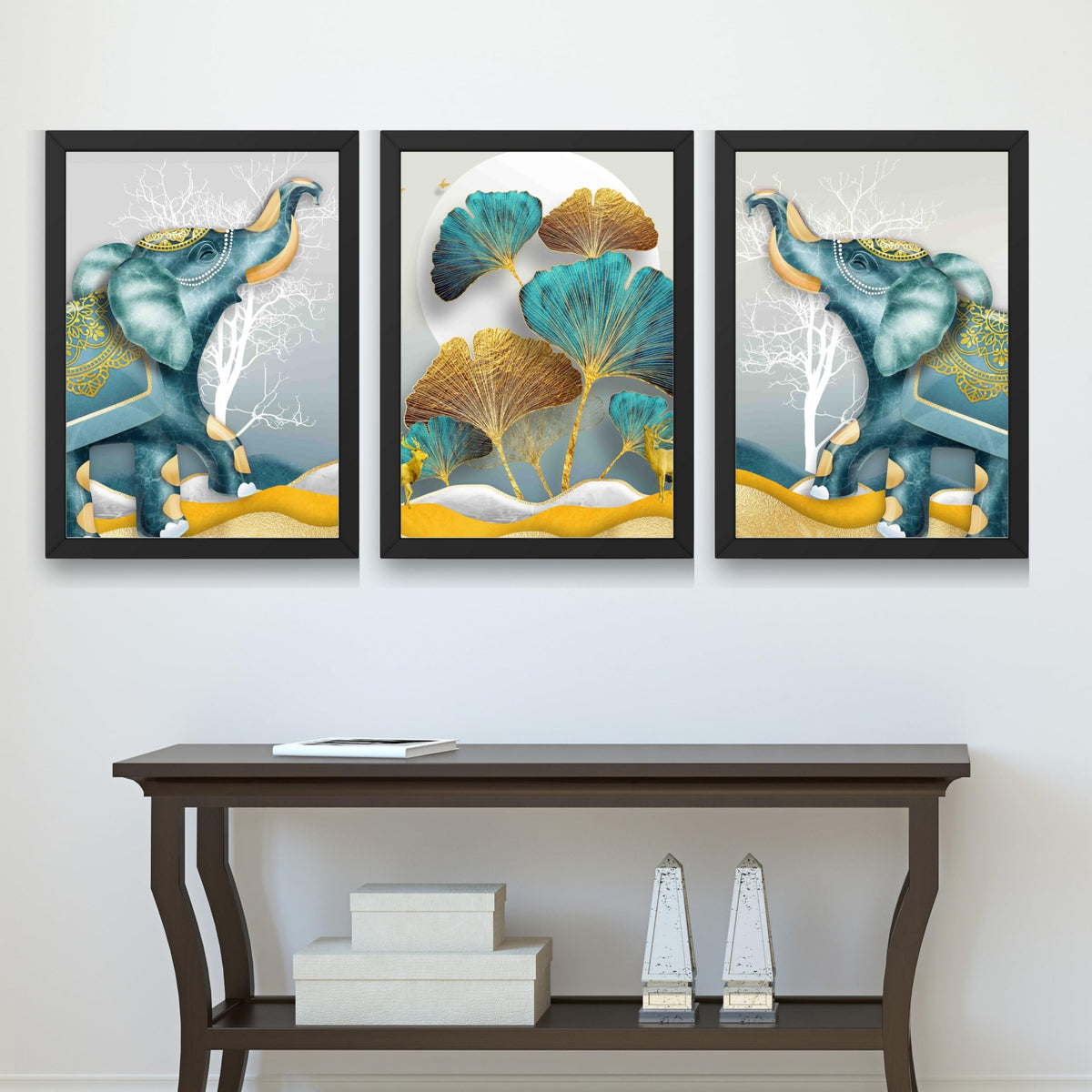 CRAFT QUEST Modern Art Flowers Abstract Wall Art | Set of 3 Frames for Home Decoration | Ideal for Living Room, Bedroom & Offices