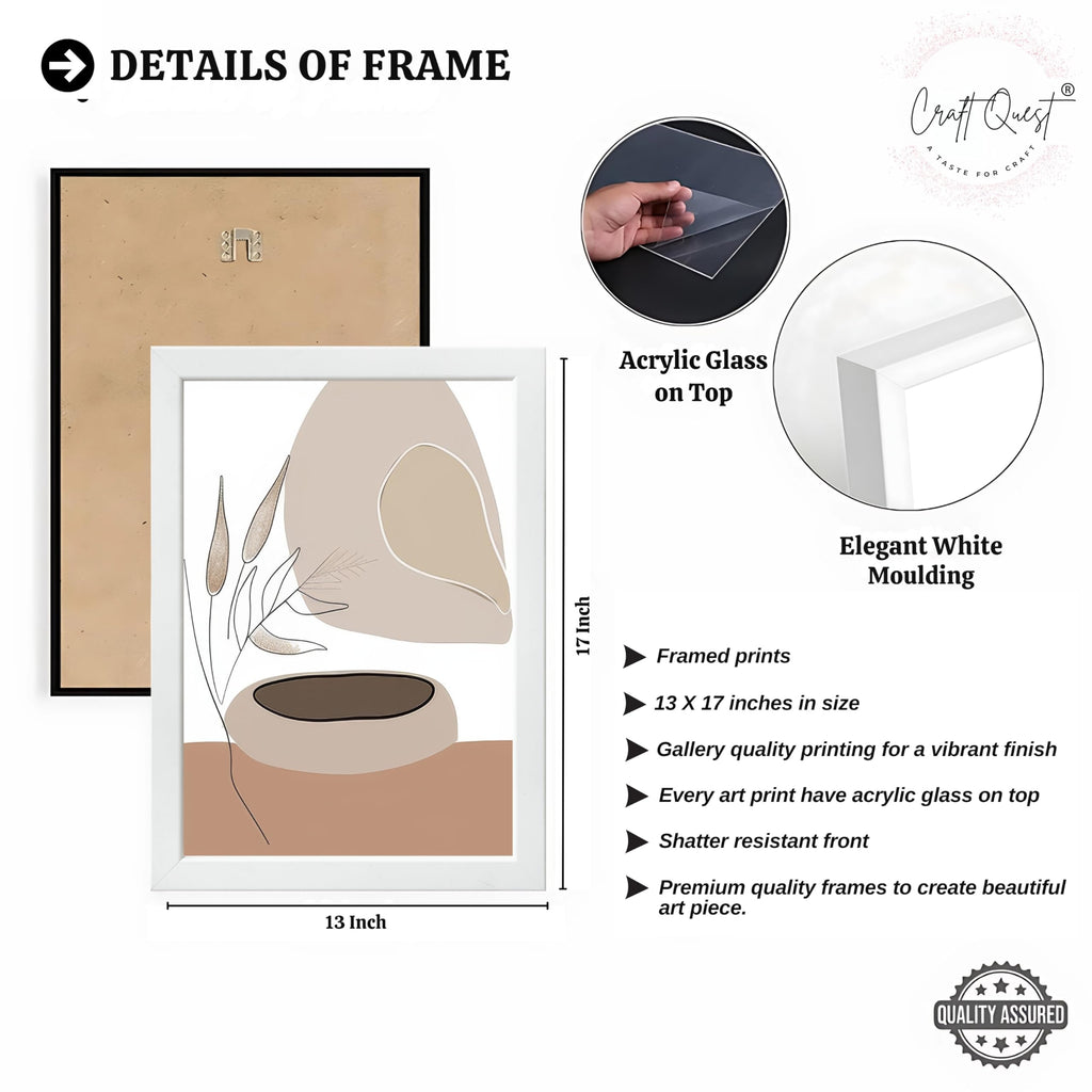 CRAFT QUEST Modern Art White Wall Abstract Wall Art | Set of 3 Frames for Home Decoration | Ideal for Living Room, Bedroom & Offices