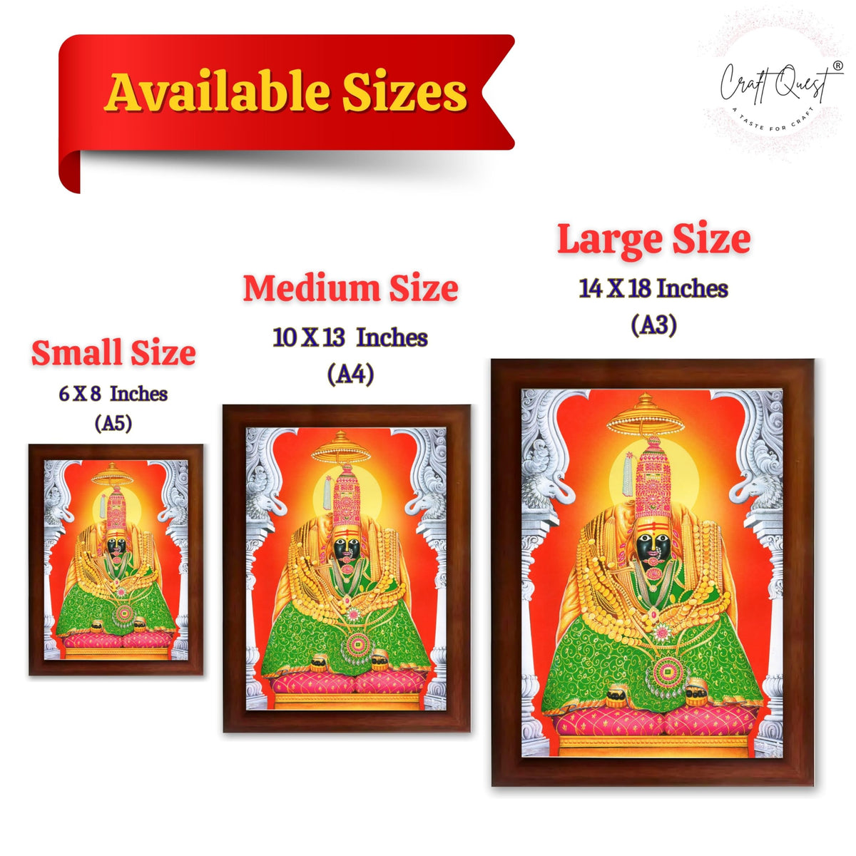 CRAFT QUEST Tulja mata photo with frame, Tuljabhawani photo | Hindu God Spiritual Framed | Ideal for Home, Office, Temple & Puja Room, Wall Decor