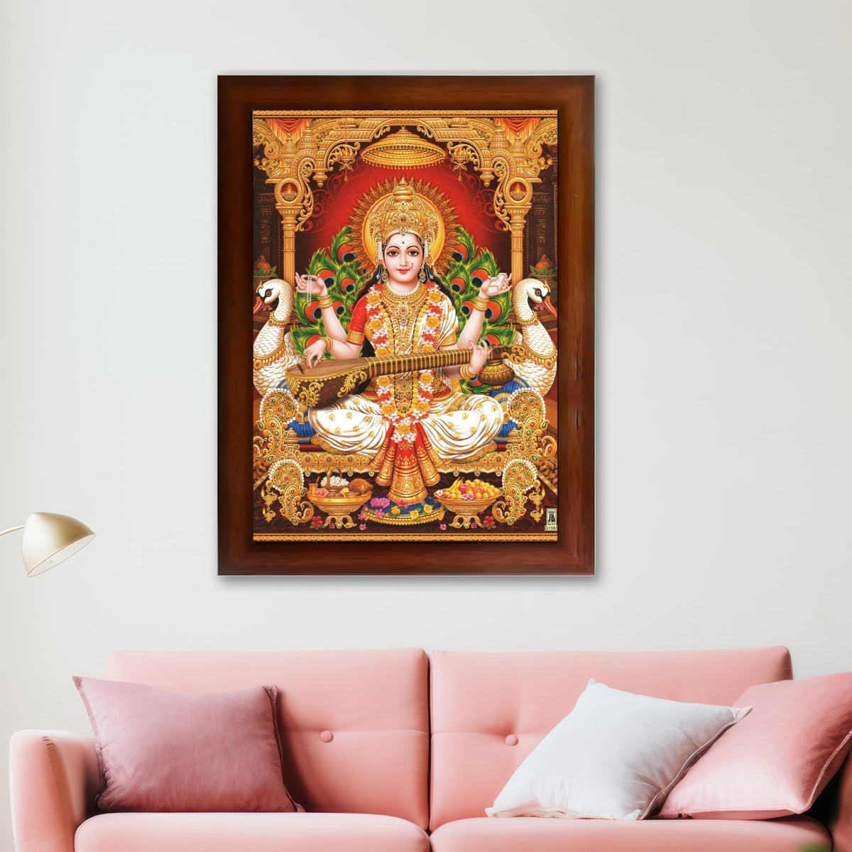 CRAFT QUEST Saraswati Devi Goddess Saraswathi Maa Wall Painting Framed For Home Décor Synthetic wooden Framed