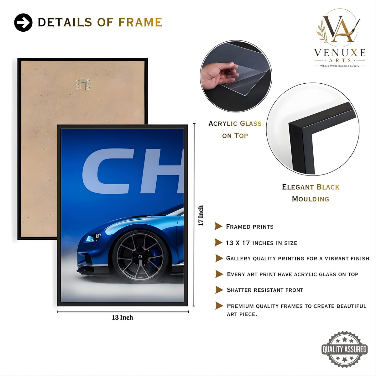VENUXE ARTS Set Of 3 Big Sports Cars Framed Posters Gift Items for Boys Room Wall Decoration Bedroom, Living Room, Office, Studio Décor | Car Poster Frame for Wall Décor
