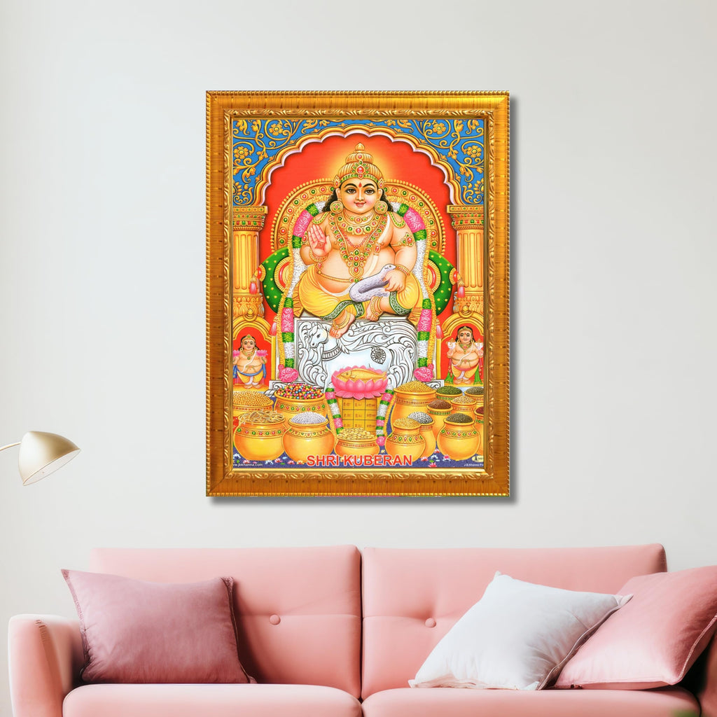 CRAFT QUEST Lord Kubera Swamy Bhagwan Kuber Kubera Wall Painting Framed, Religious Photo Frame, Home Decoration Item
