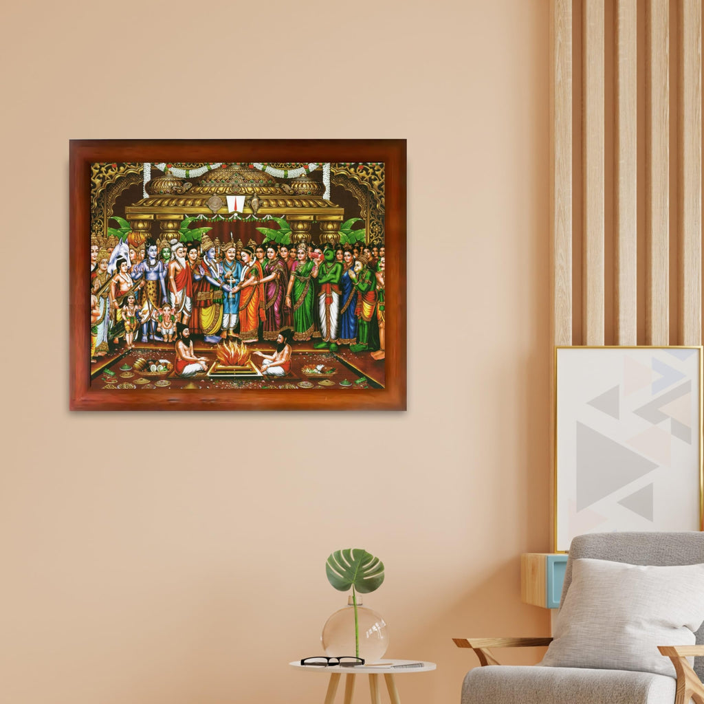 CRAFT QUEST Tirupati Balaji Padmavati Srinivasa Kalyanam Wall Painting Framed | South God Picture Frame for Home, Office, Temple & Gifting