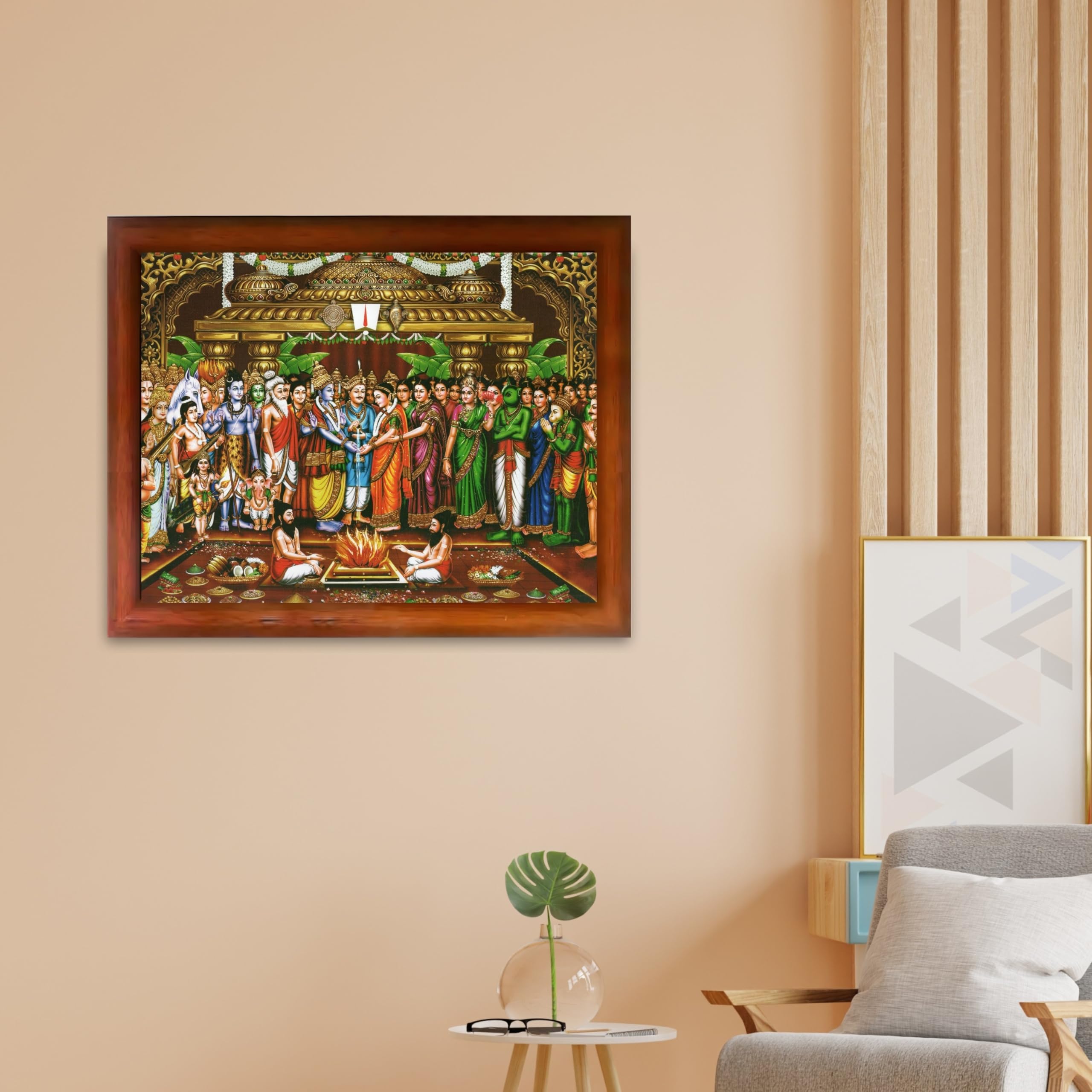 CRAFT QUEST Tirupati Balaji Padmavati Srinivasa Kalyanam Wall Painting Framed | South God Picture Frame for Home, Office, Temple & Gifting