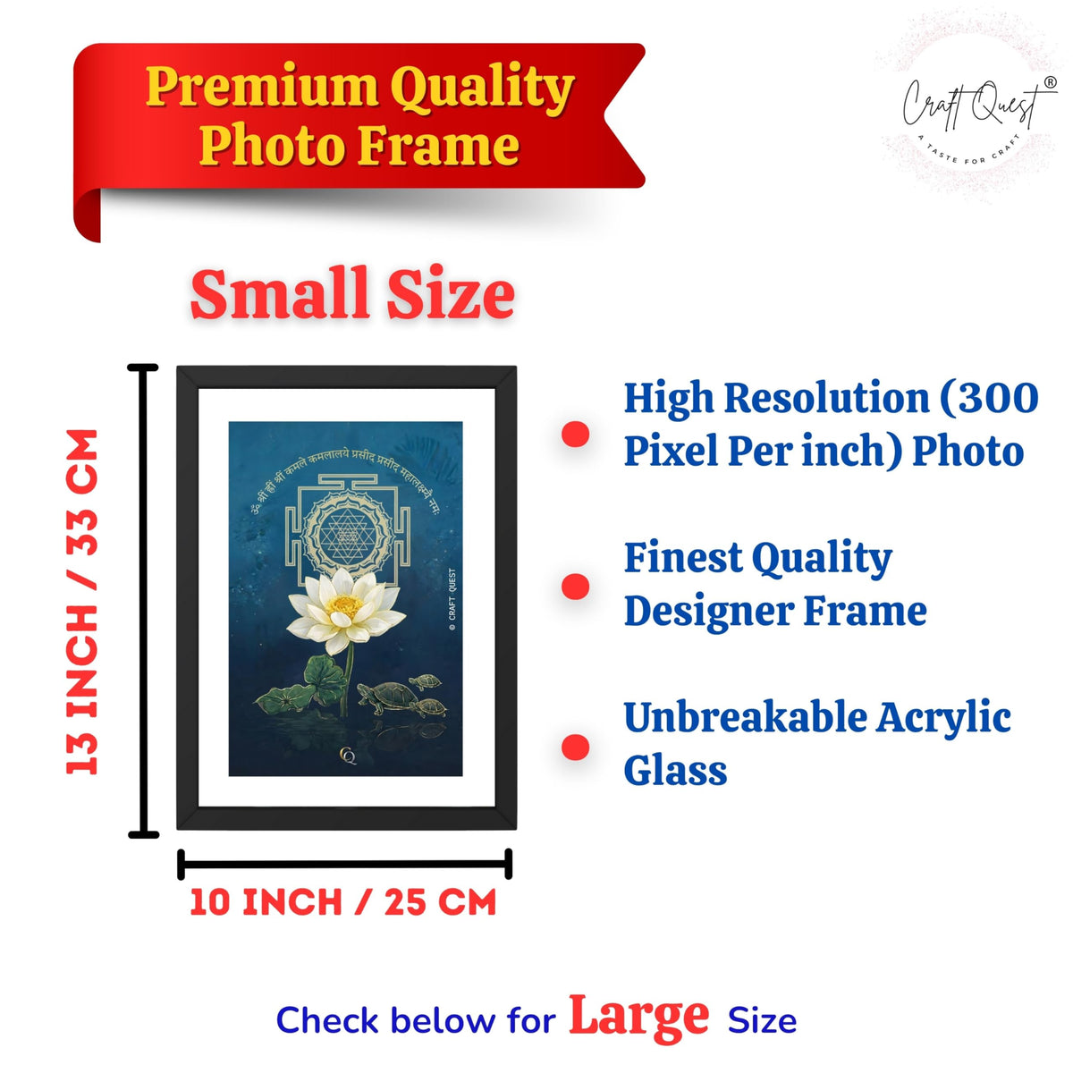 CRAFT QUEST White lotus painting for wall vastu with Shree Yantra and tortoise – Vastu Energy Poster for Prosperity, Money Flow & Stability Photo Frame for Home, Office