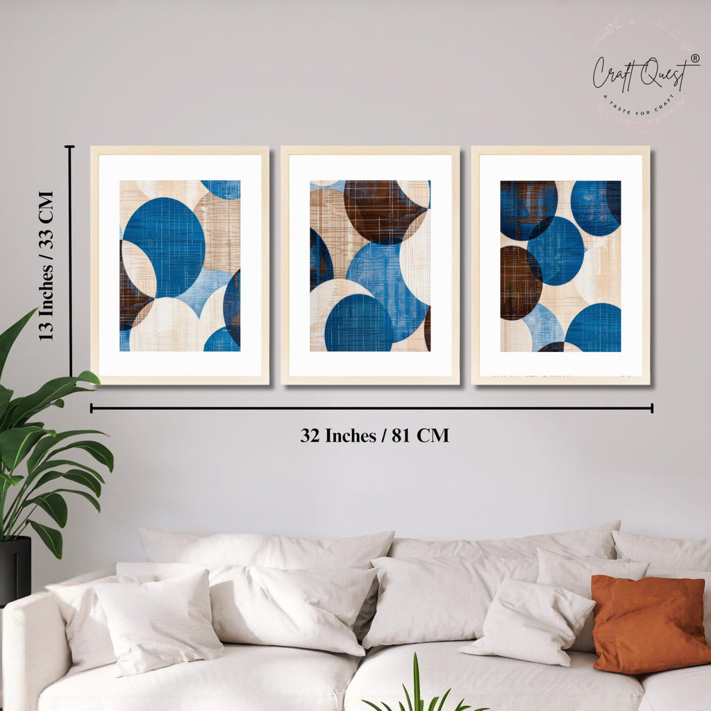 CRAFT QUEST Wall Art Decor Paintings | Set of 3 Abstract Wall Art Frames for Home Decoration | Ideal for Living Room, Bedroom & Office