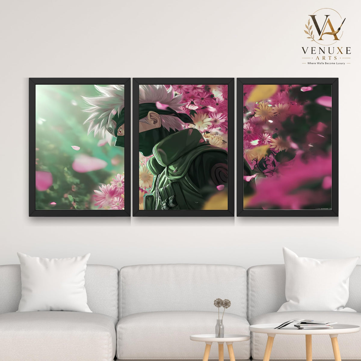 VENUXE ARTS Set Of 3 Anime Characters Wall Framed |Anime Characters Framed Poster for Living Room Bedroom Gaming Room Studio Wall Decor
