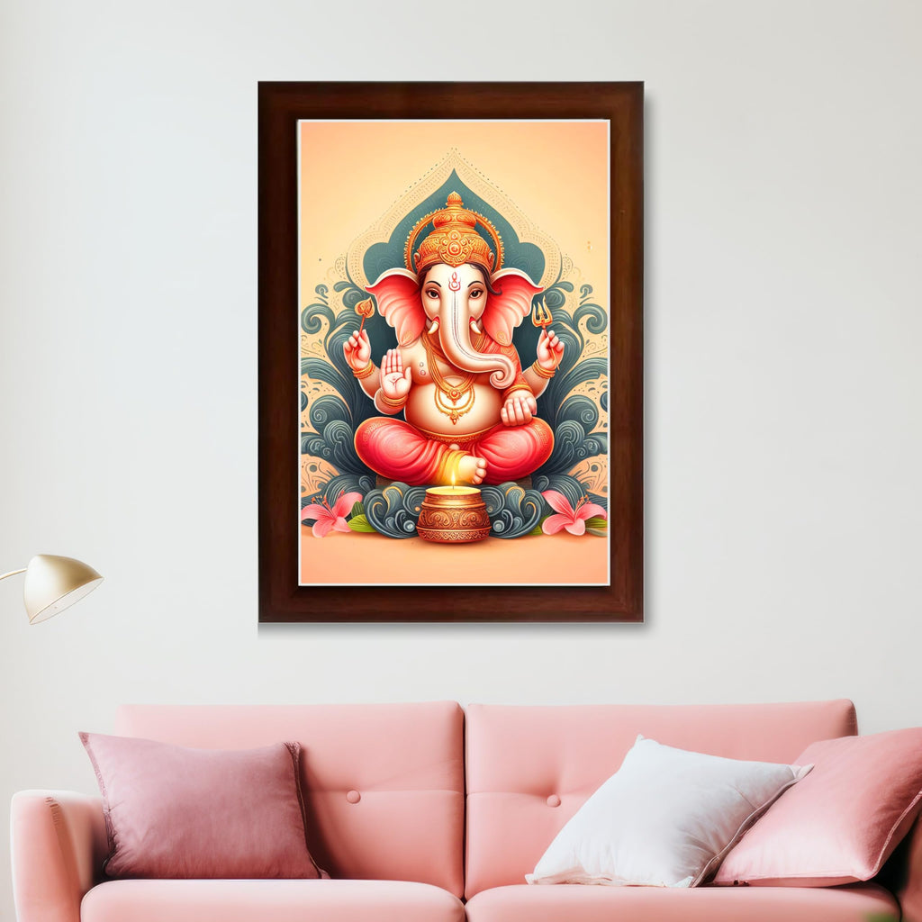 CRAFT QUEST Ganesh Ganpati Ganesha Art Framed Painting Ready to Hang and Wall Decor