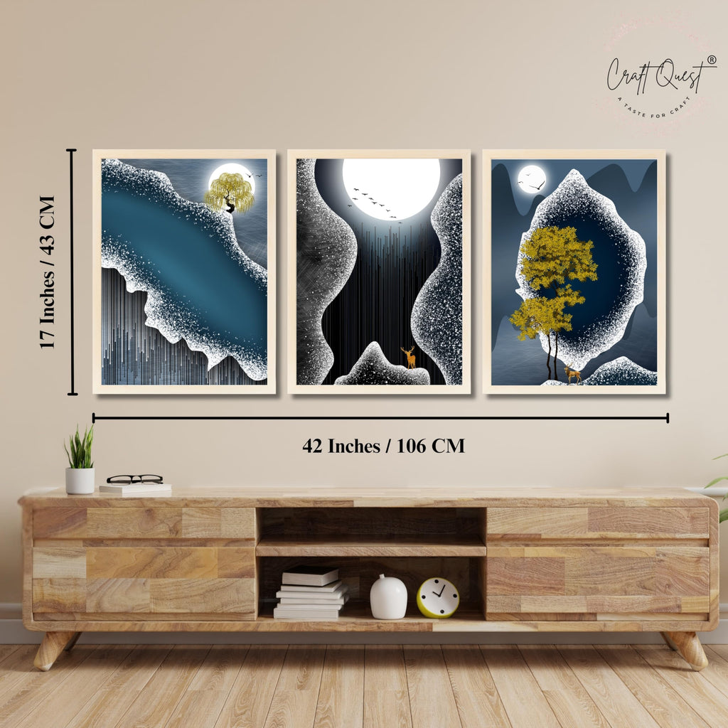 CRAFT QUEST Modern Art Abstract Fashionable Artwork Wall Art | Set of 3 Frames for Home Decoration | Ideal for Living Room, Bedroom & Offices