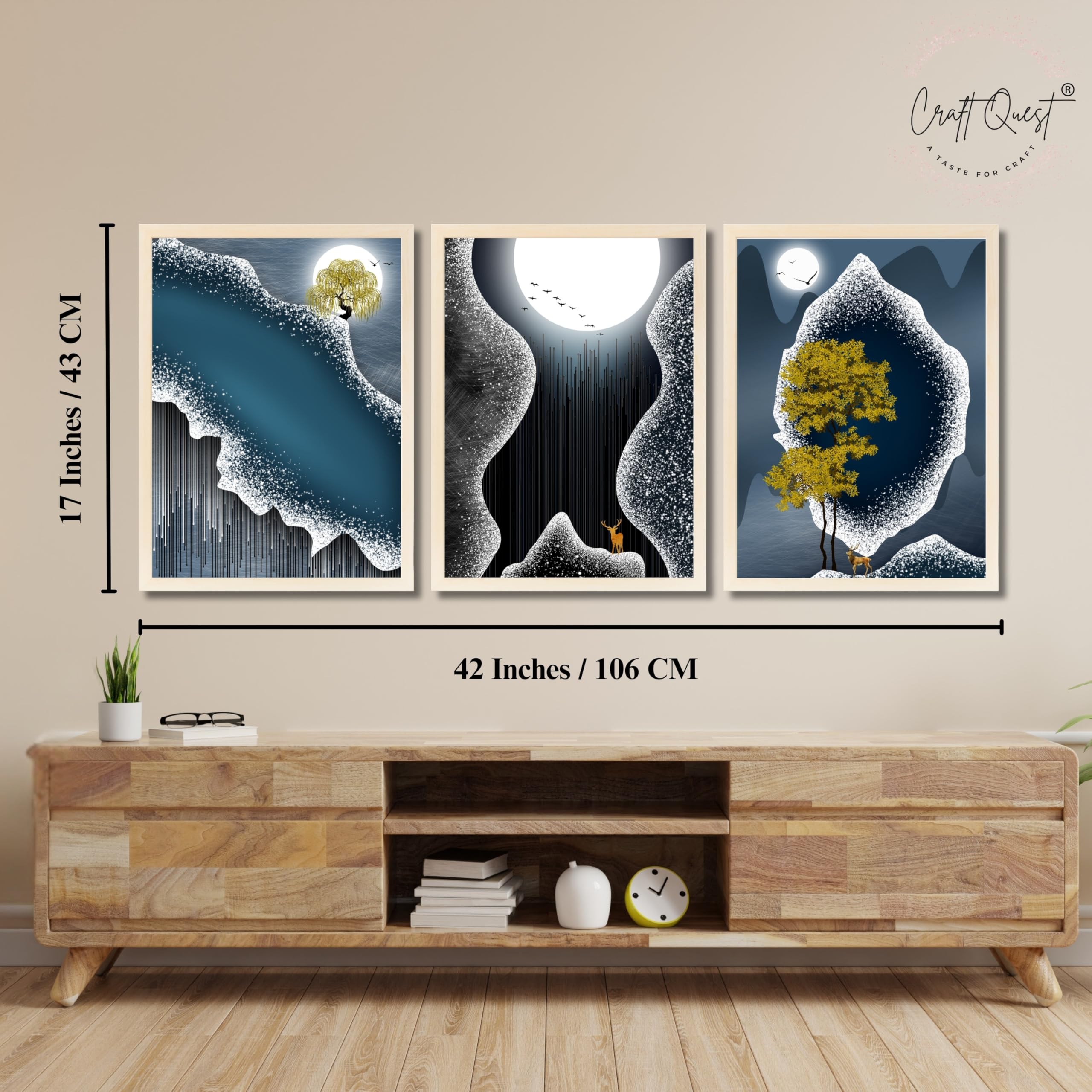 CRAFT QUEST Modern Art Abstract Fashionable Artwork Wall Art | Set of 3 Frames for Home Decoration | Ideal for Living Room, Bedroom & Offices