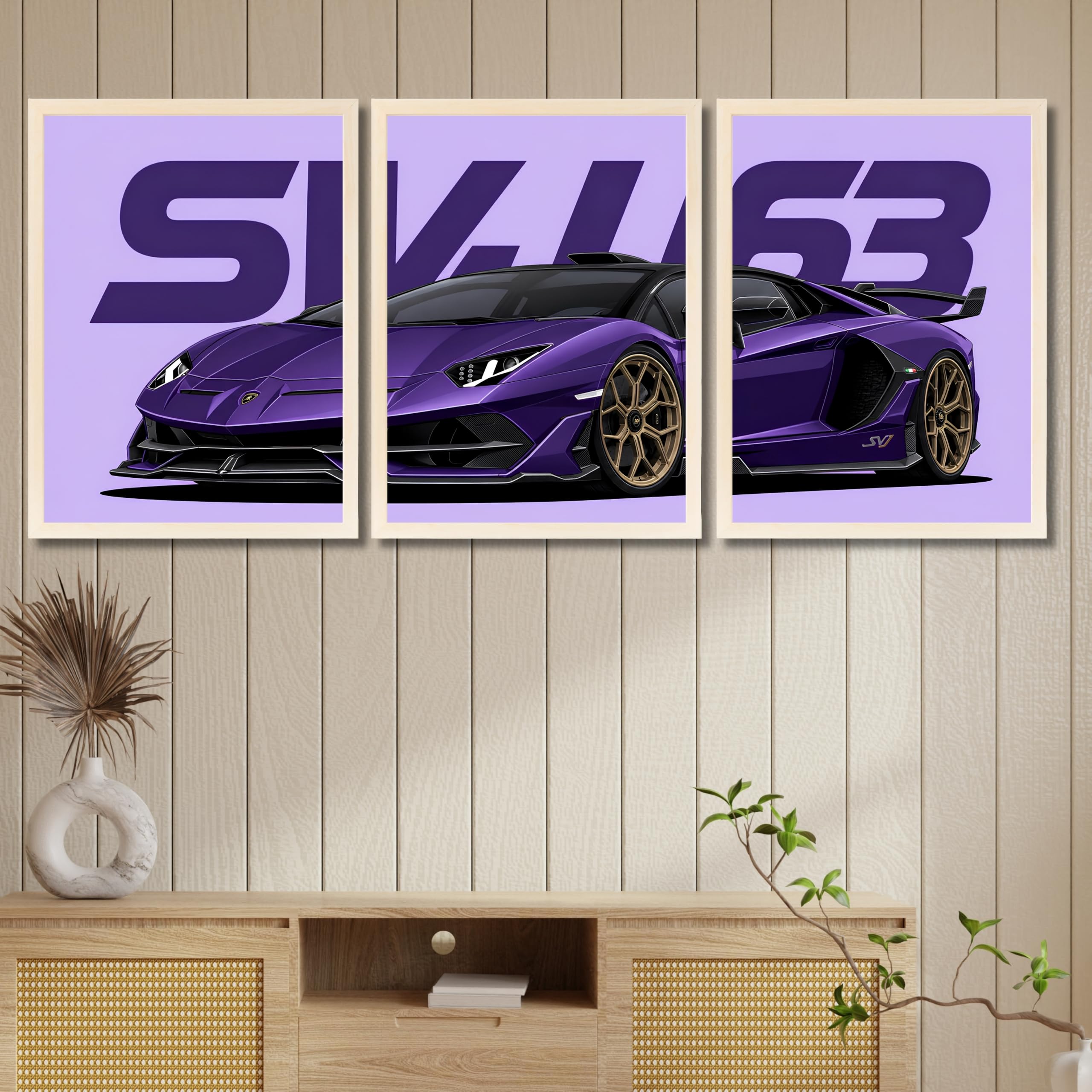 VENUXE ARTS Set Of 3 Big Sports Cars Framed Posters Gift Items for Boys Room Wall Decoration Bedroom Living Room Office Studio Décor | Car Poster Frame for Wall Décor