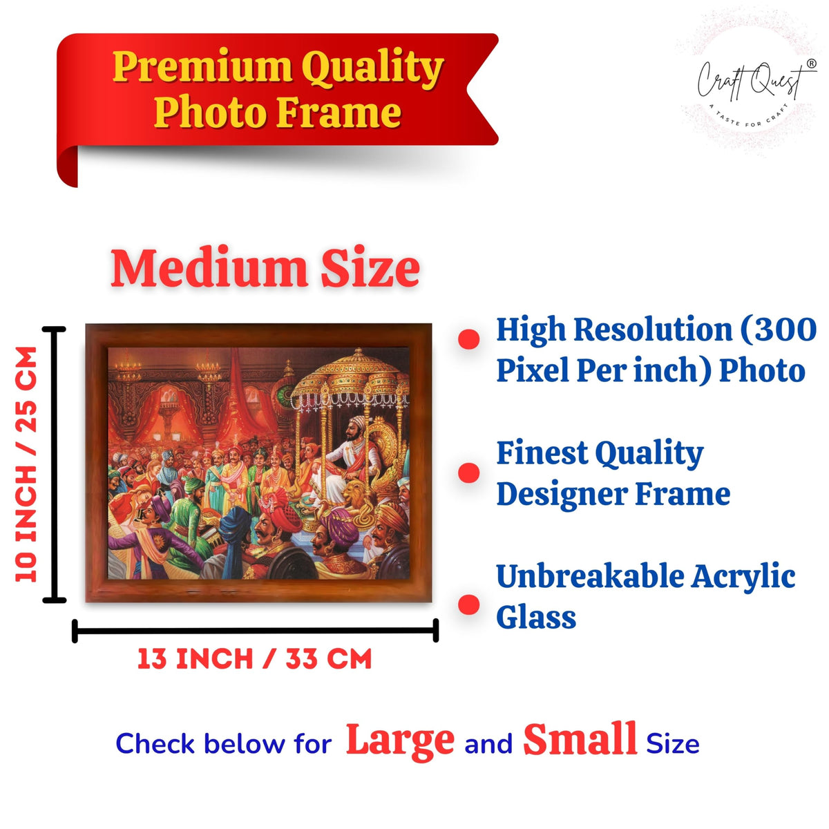 CRAFT QUEST Chattrapati Shivaji Maharaj Wall Photo Frame | For Living, Pooja Room | Home Decoration Item | Best Gifting Option