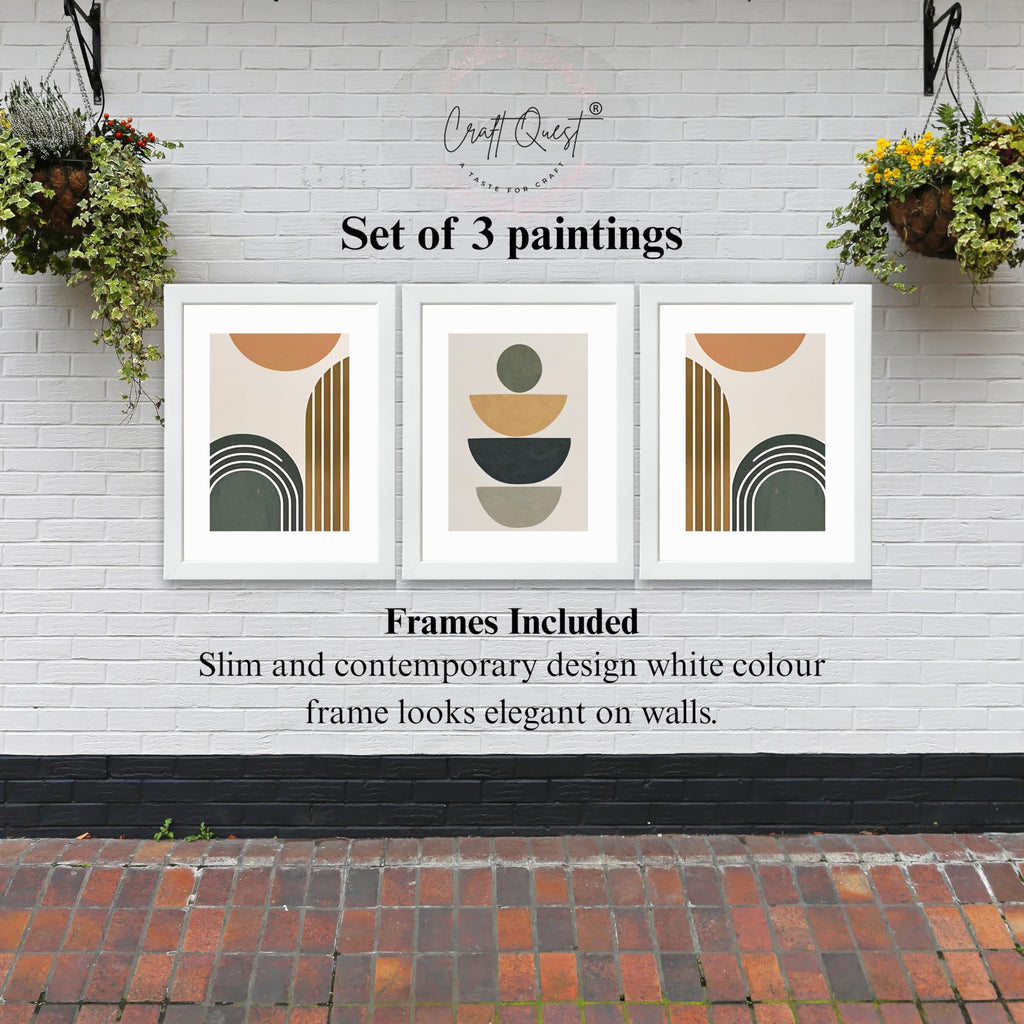 CRAFT QUEST Abstract With Different Shapes | Set of 3 Frames for Home Decoration | Ideal for Living Room, Bedroom & Offices