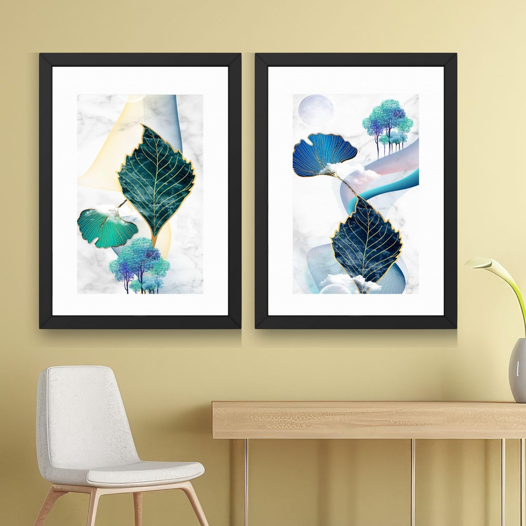 CRAFT QUEST Wall Art Decor Paintings | Set of 2 Wall Art Frames for Home Decoration | Ideal for Living Room, Bedroom & Office (Style 116)
