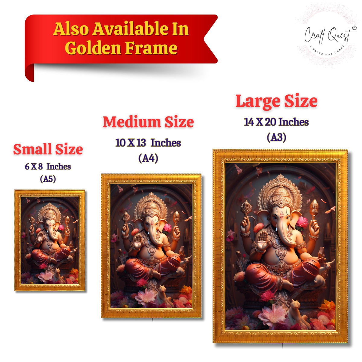 CRAFT QUEST Lord Ganesha Ganesh Ganpati Ganapathi Hanging Wall Painting Framed For Home Décor