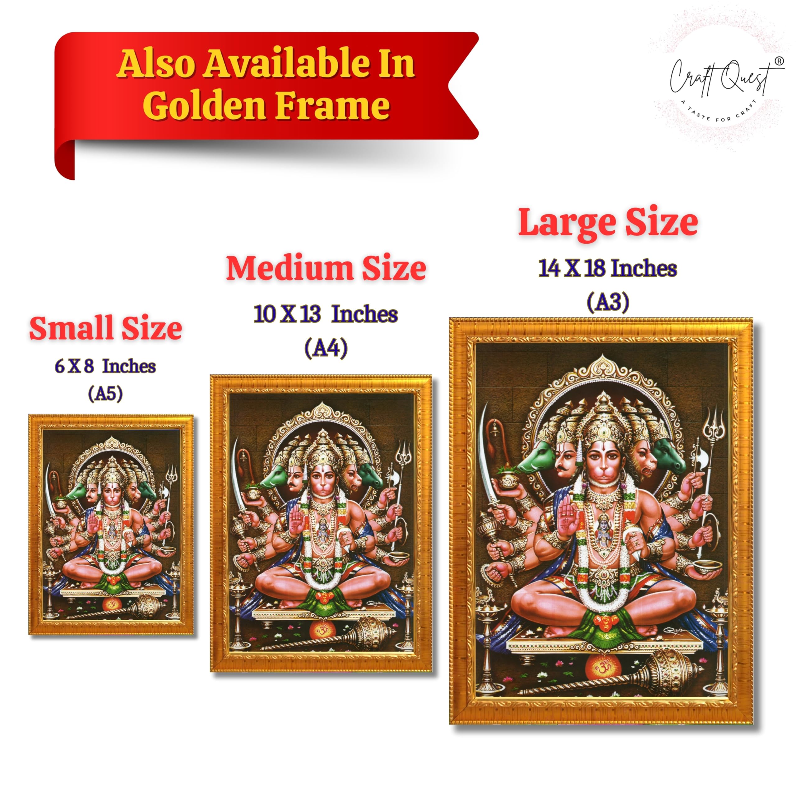 CRAFT QUEST Lord Hanuman Ji Hanumanji Jai Bajrangbali Bajrang Photo Frame For Home Décor, Temple, Pooja Room, Wall, Gift Items