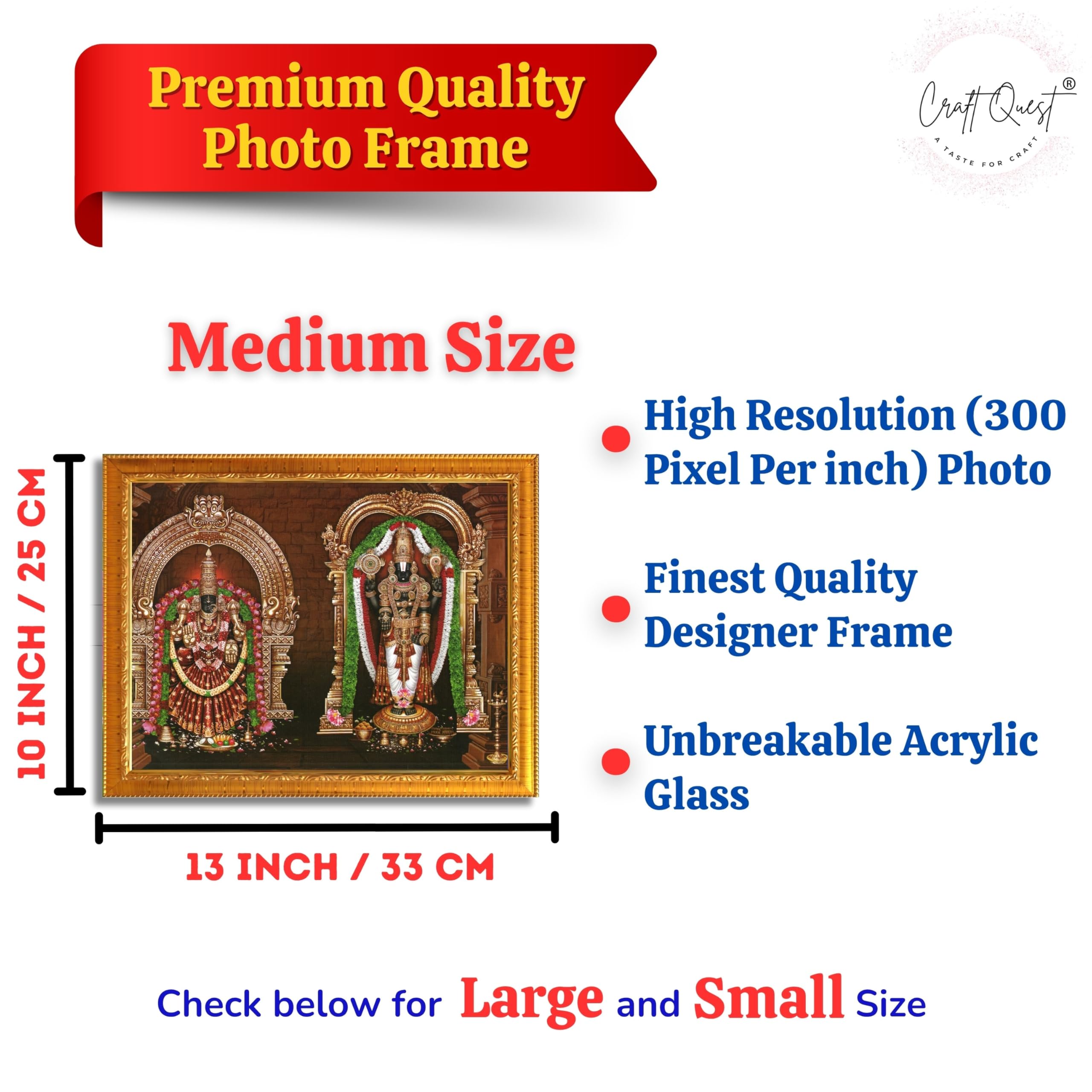 CRAFT QUEST Tirupati Balaji Padmavati Venkateshwara Swamy Wall Photo Frame | South God Frame for Home, Office, Temple & Gifting