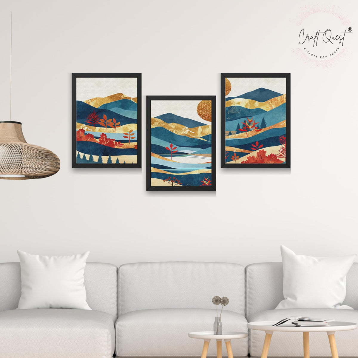 CRAFT QUEST Modern Art Pictures With Mountains & Trees Wall Art | Set of 3 Frames for Home Decoration | Ideal for Living Room, Bedroom & Offices