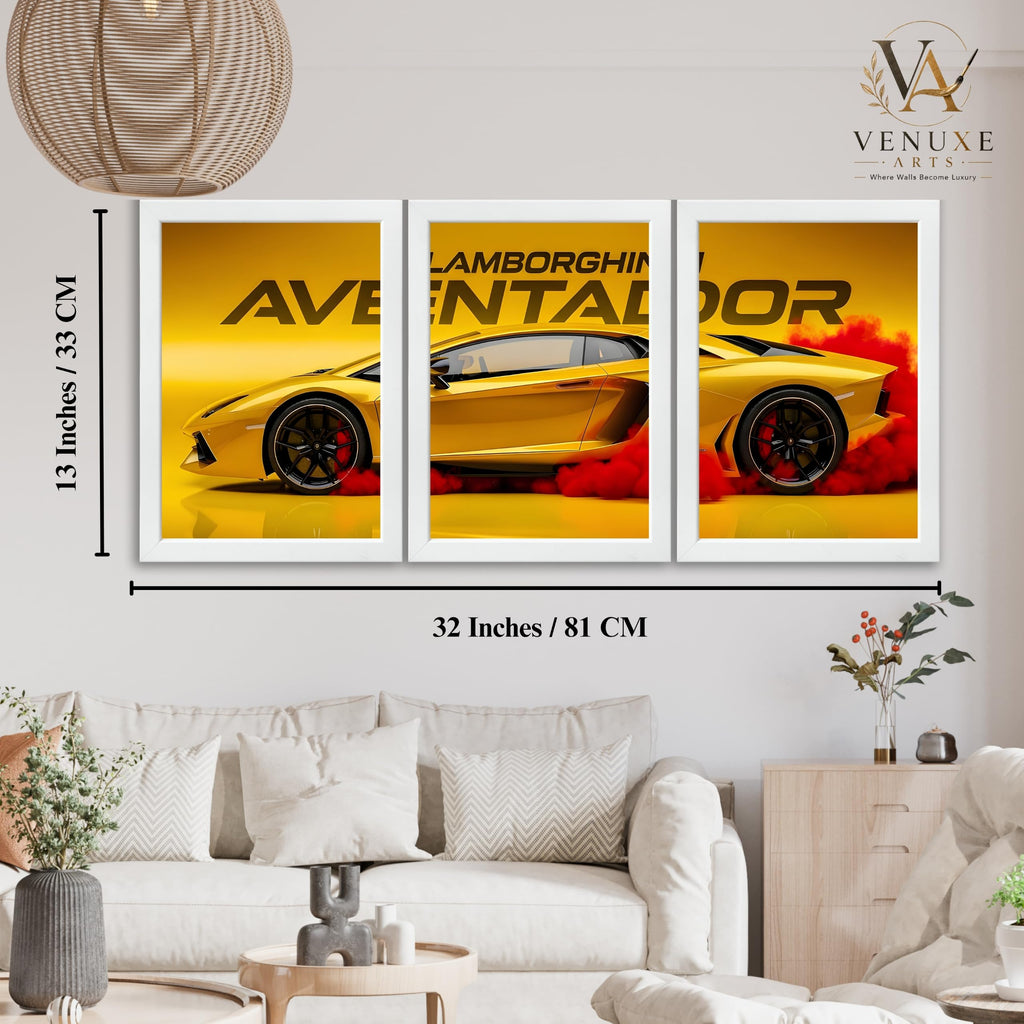 VENUXE ARTS Set Of 3 Big Sports Cars Framed Posters Gift Items for Boys Room Wall Decoration Bedroom, Living Room, Office, Studio Décor | Car Poster Frame for Wall Décor
