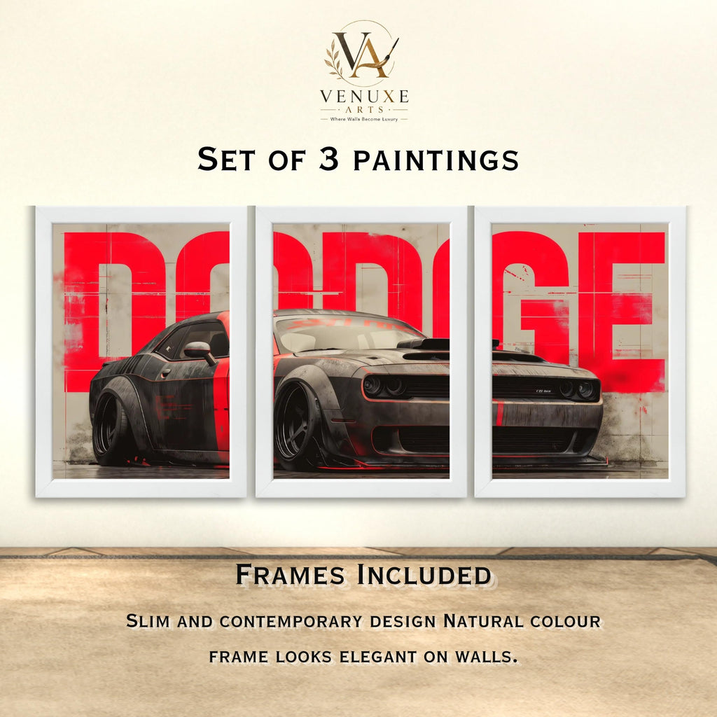 VENUXE ARTS Set Of 3 Big Sports Cars Framed Posters Gift Items for Boys Room Wall Decoration Bedroom Living Room Office Studio Décor | Car Poster Frame for Wall Décor