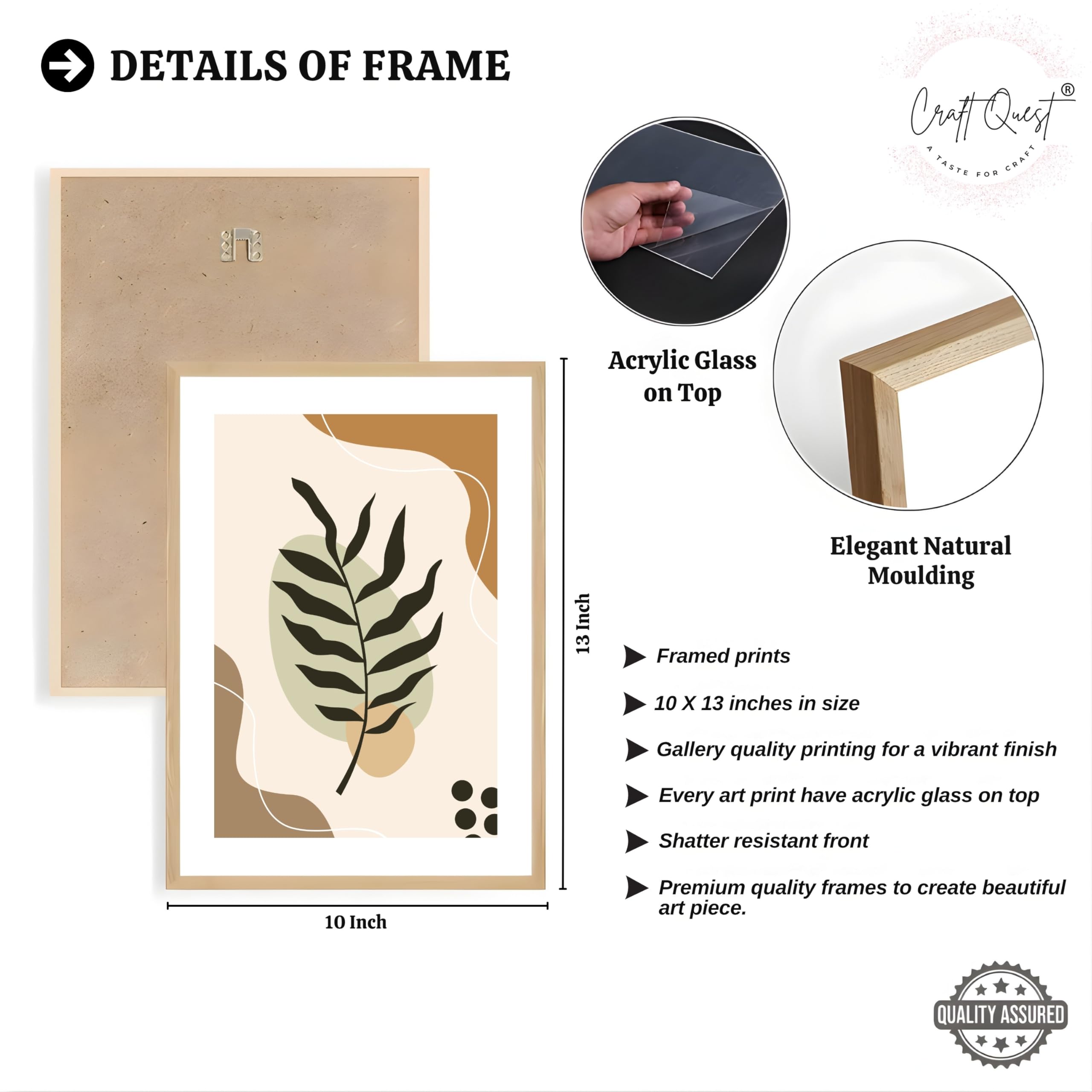 CRAFT QUEST Wall Art Decor Paintings | Set of 3 BOHO Wall Art Frames for Home Decoratio | Ideal for Living Room, Offices & Bedroom