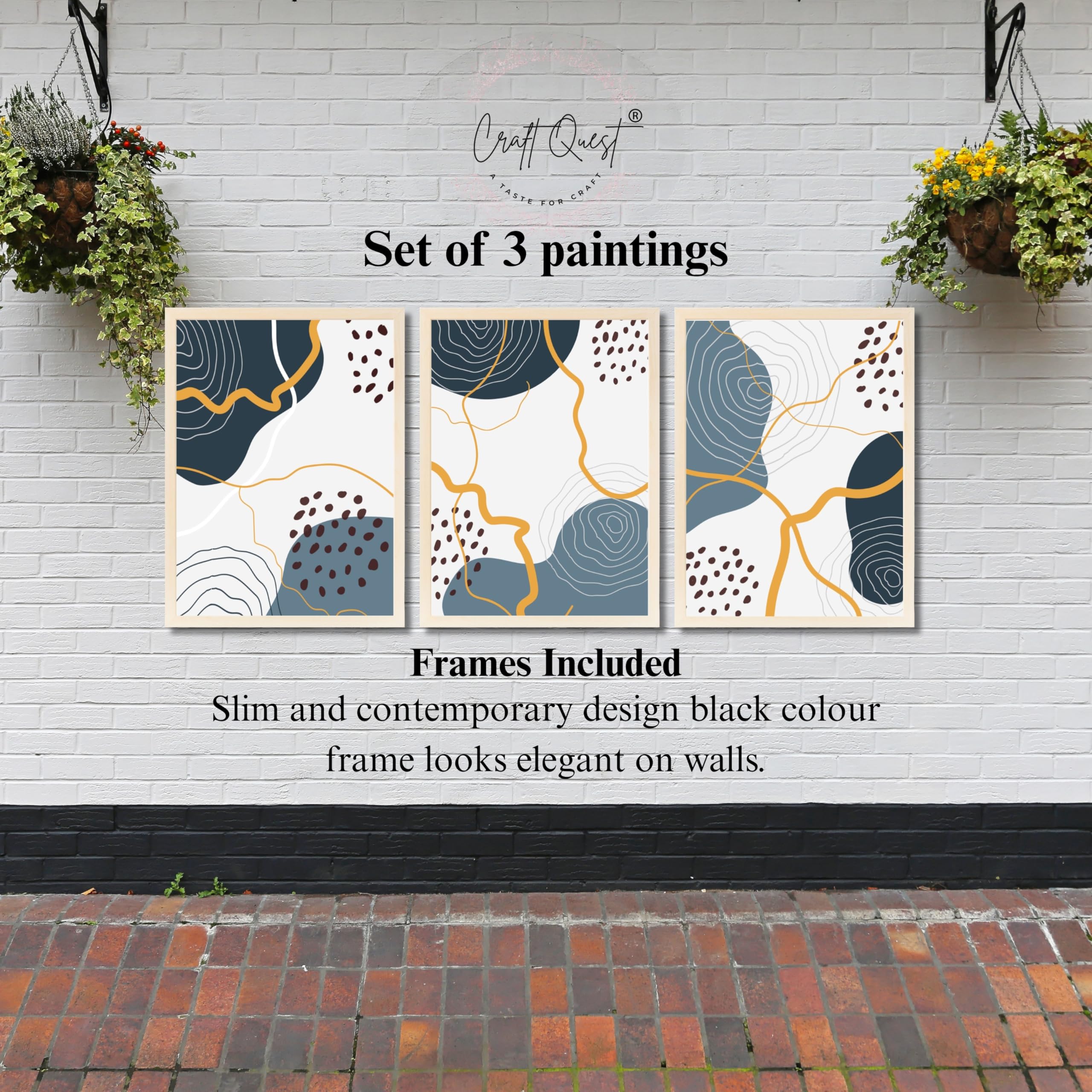 CRAFT QUEST Abstract Modern Shapes Wall Art | Set of 3 Frames for Home Decoration | Ideal for Living Room, Bedroom & Offices
