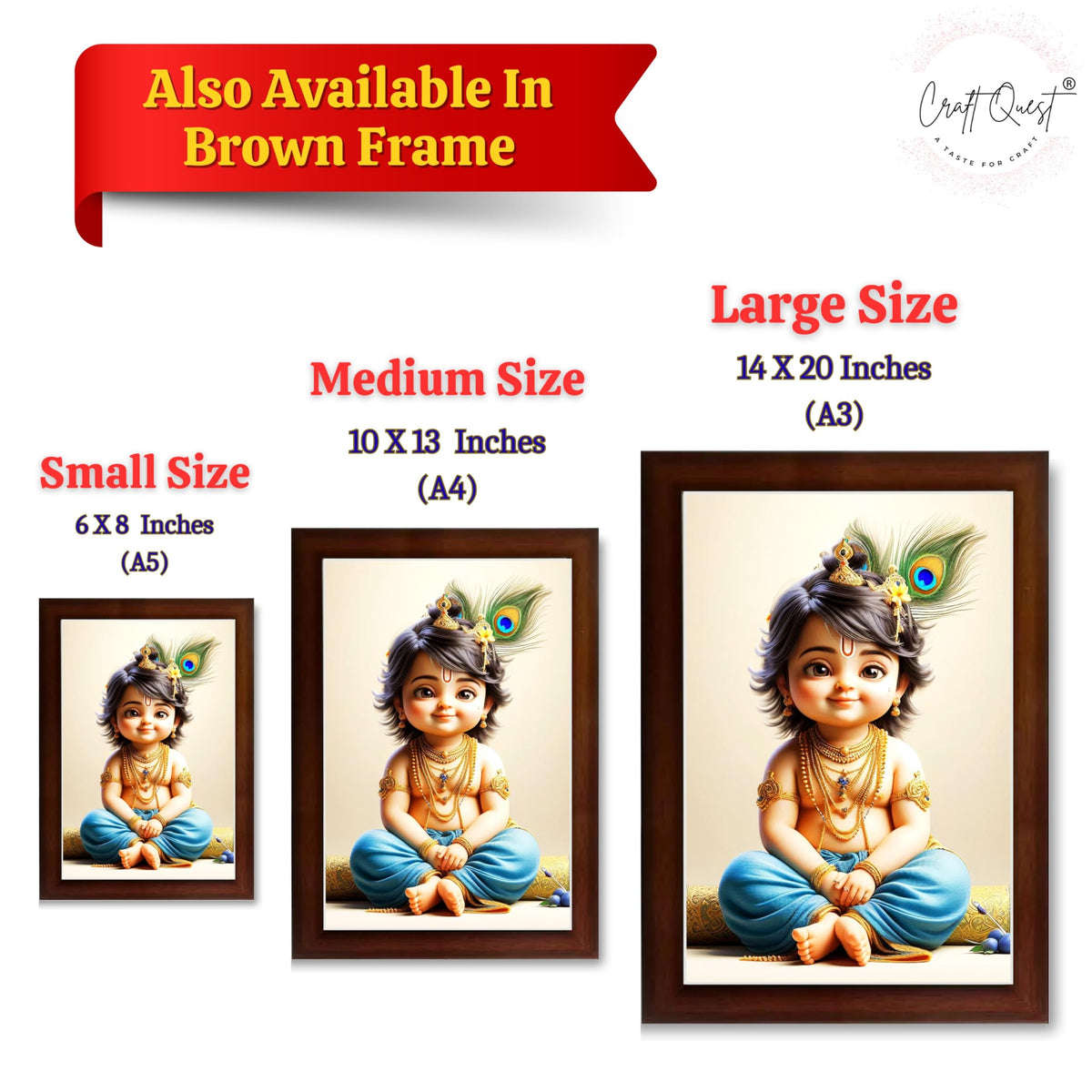 CRAFT QUEST Bal Gopal Painting | Krishna Photo Frames for Walls, Home, Bedroom, Living Room and Home Decor Item
