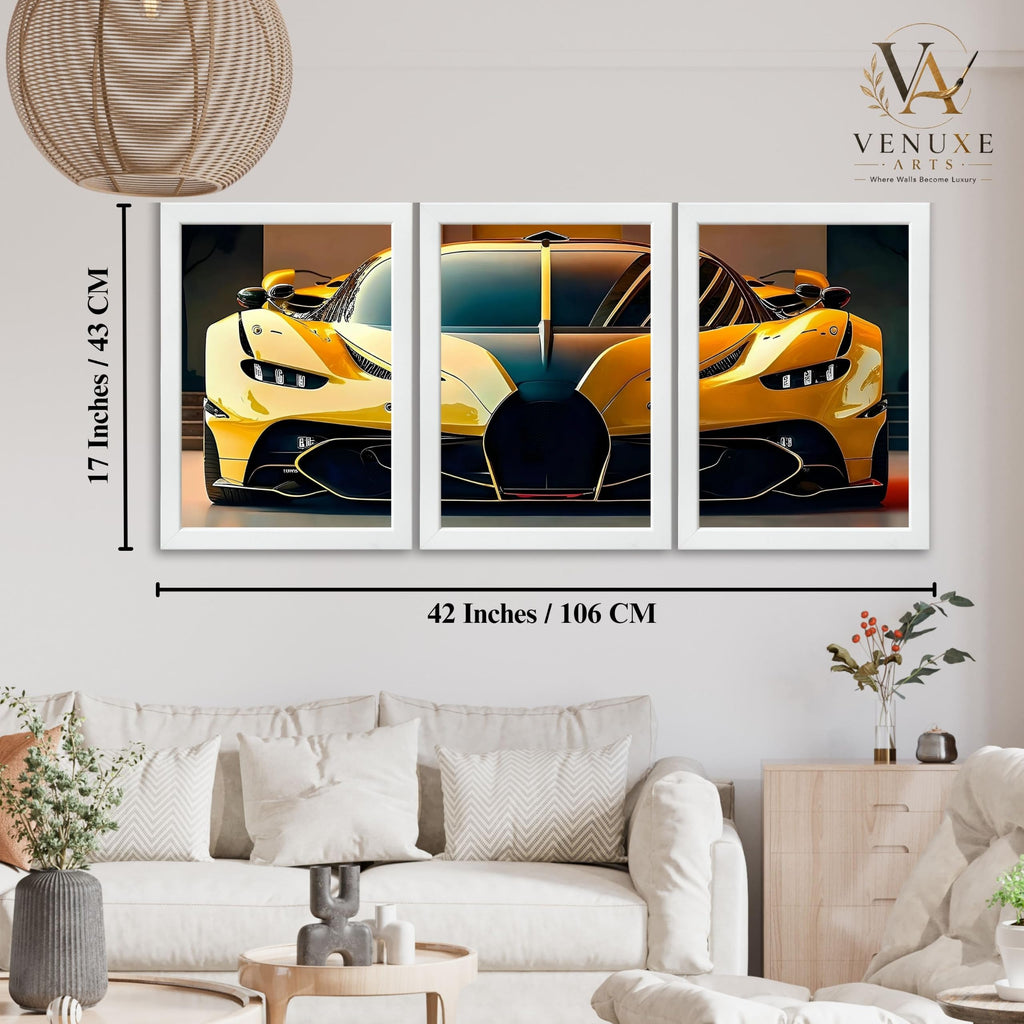 VENUXE ARTS Set Of 3 Big Sports Cars Framed Posters Gift Items for Boys Room Wall Decoration Bedroom Living Room Office Studio Décor | Car Poster Frame for Wall Décor