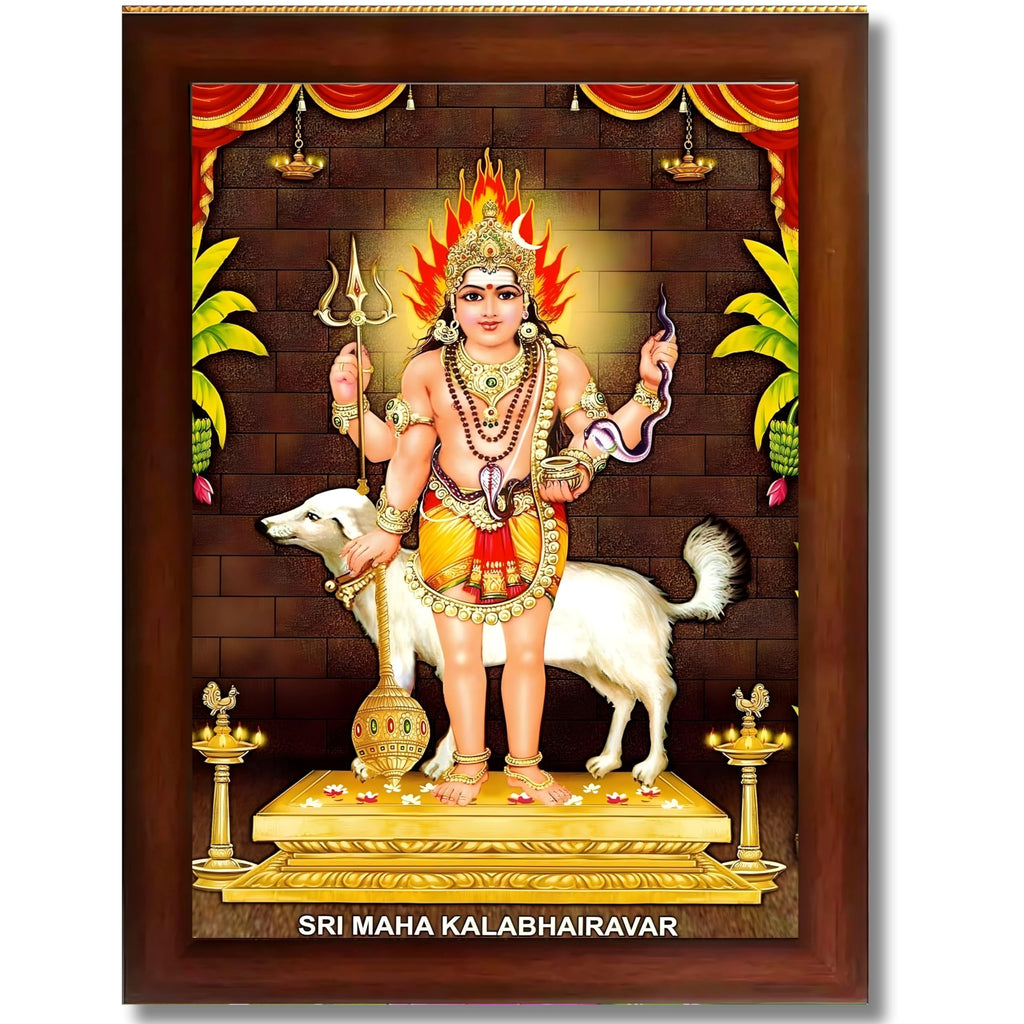 CRAFT QUEST Kala Bhairava Kaal Bhairav Baba Bairava Photo Frame | Hindu God Spiritual Framed | Ideal for Home, Office, Temple & Puja Room, Wall Decor