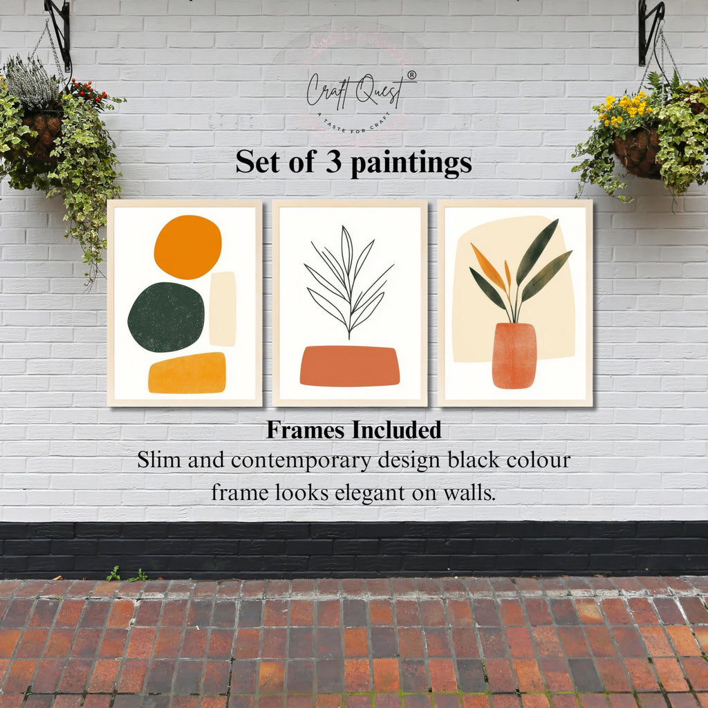 CRAFT QUEST SET OF 3 Organic Abstract Wall Art | Set of 3 Frames for Home Decoration | Ideal for Living Room, Bedroom & Offices