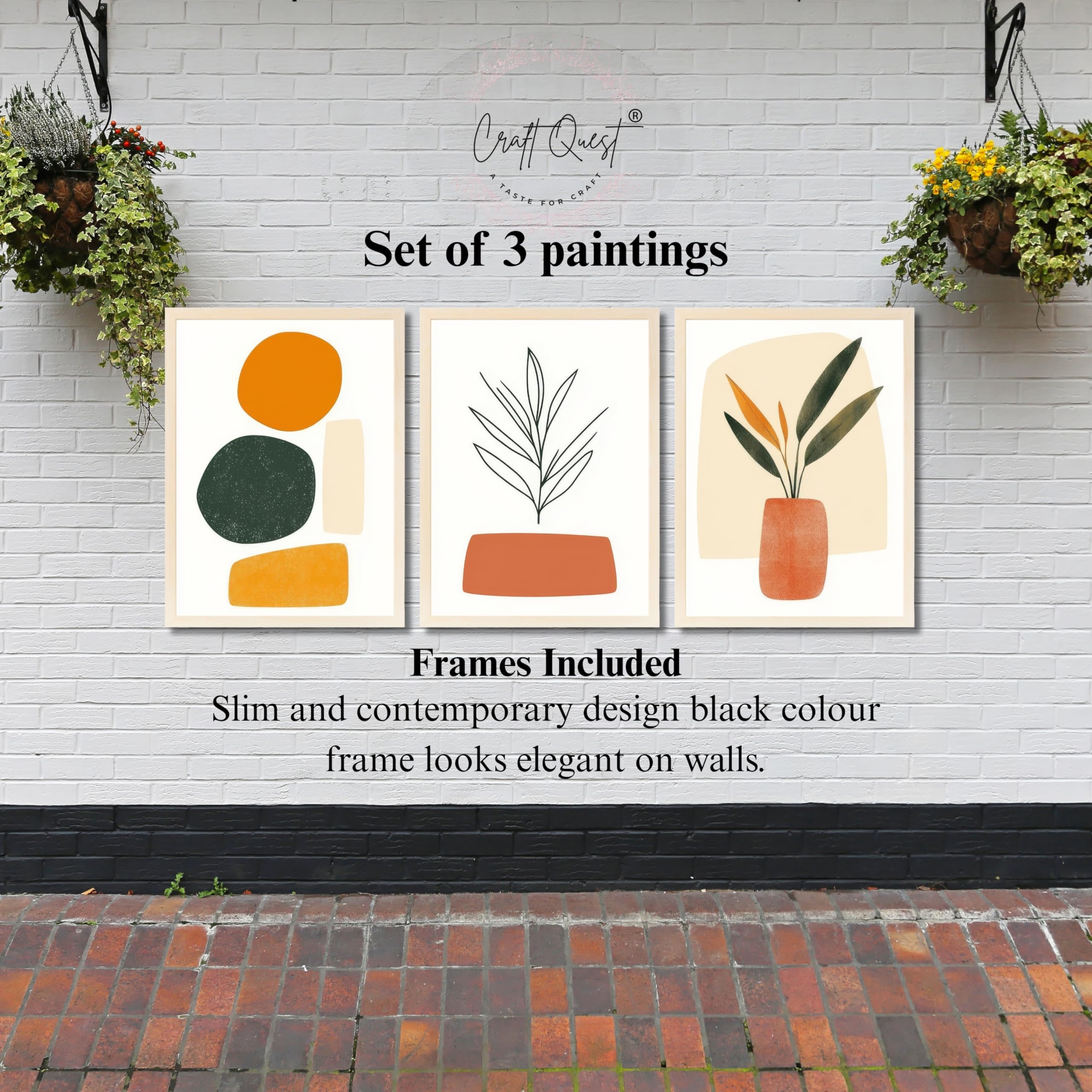 CRAFT QUEST SET OF 3 Organic Abstract Wall Art | Set of 3 Frames for Home Decoration | Ideal for Living Room, Bedroom & Offices